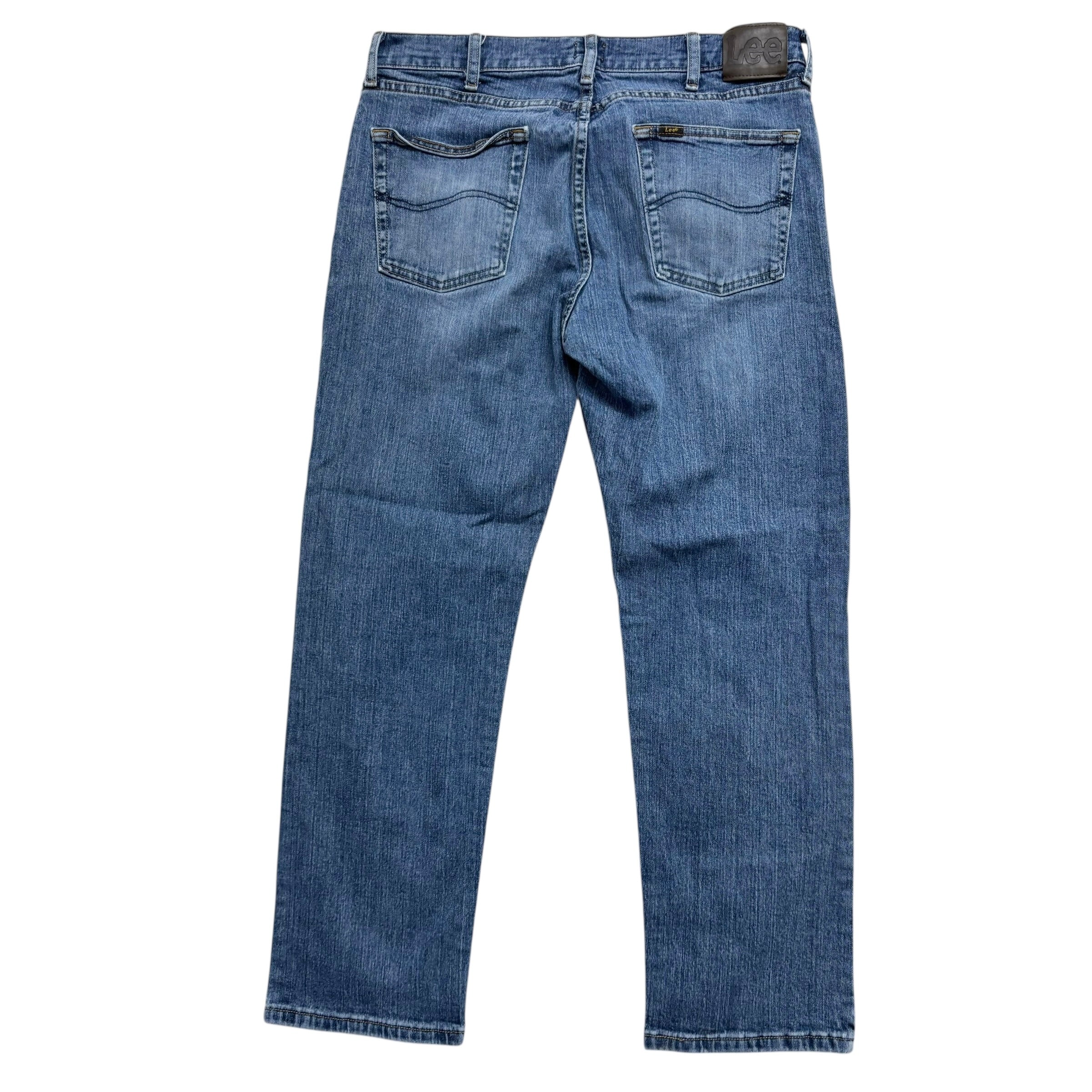 Lee Jeans W34 L29 Mens Mid Blue Regular Straight Fit Stretch Denim