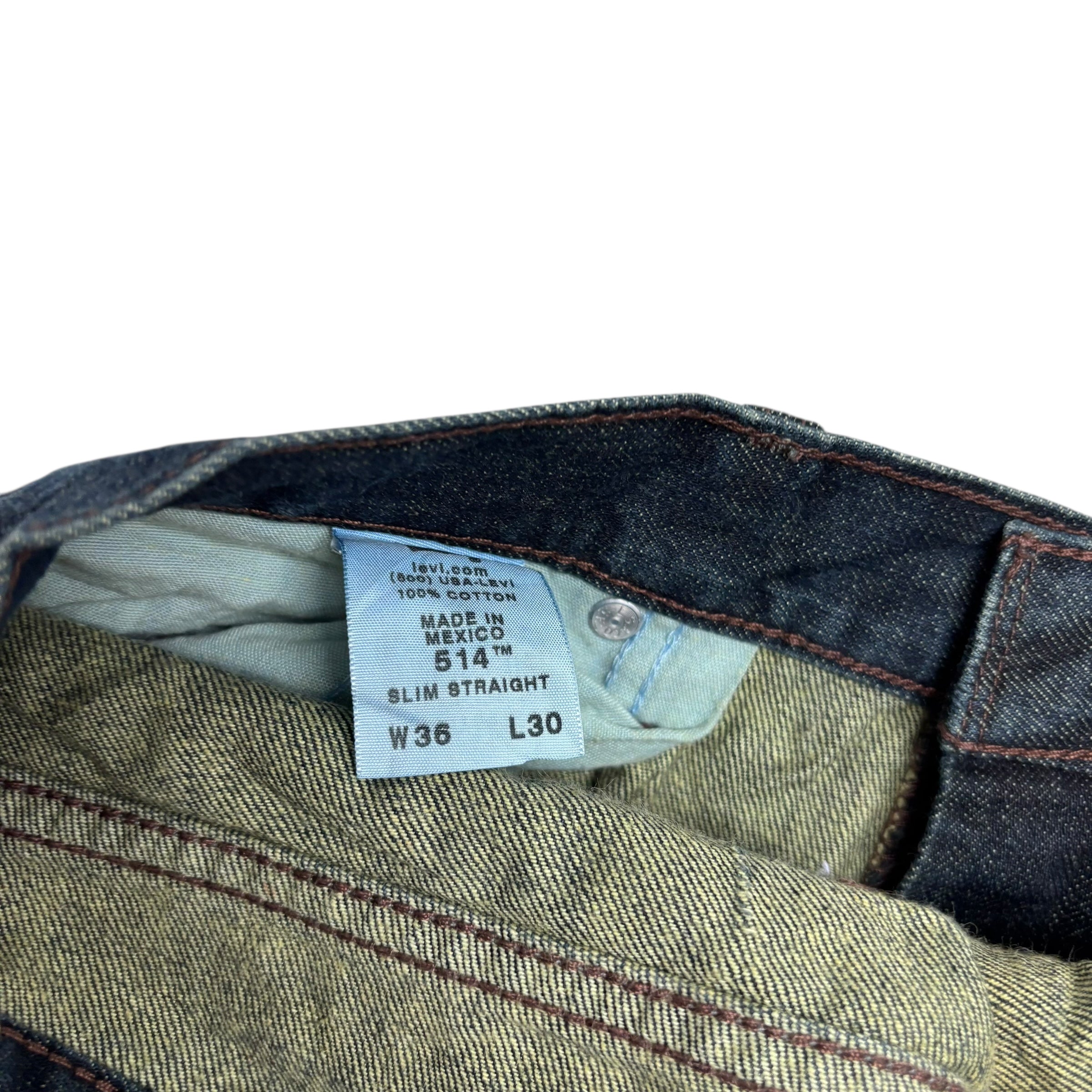 Levis 514 Jeans W36 L30 Mens Dark Blue Relaxed Straight Fit Vintage Denim (E)