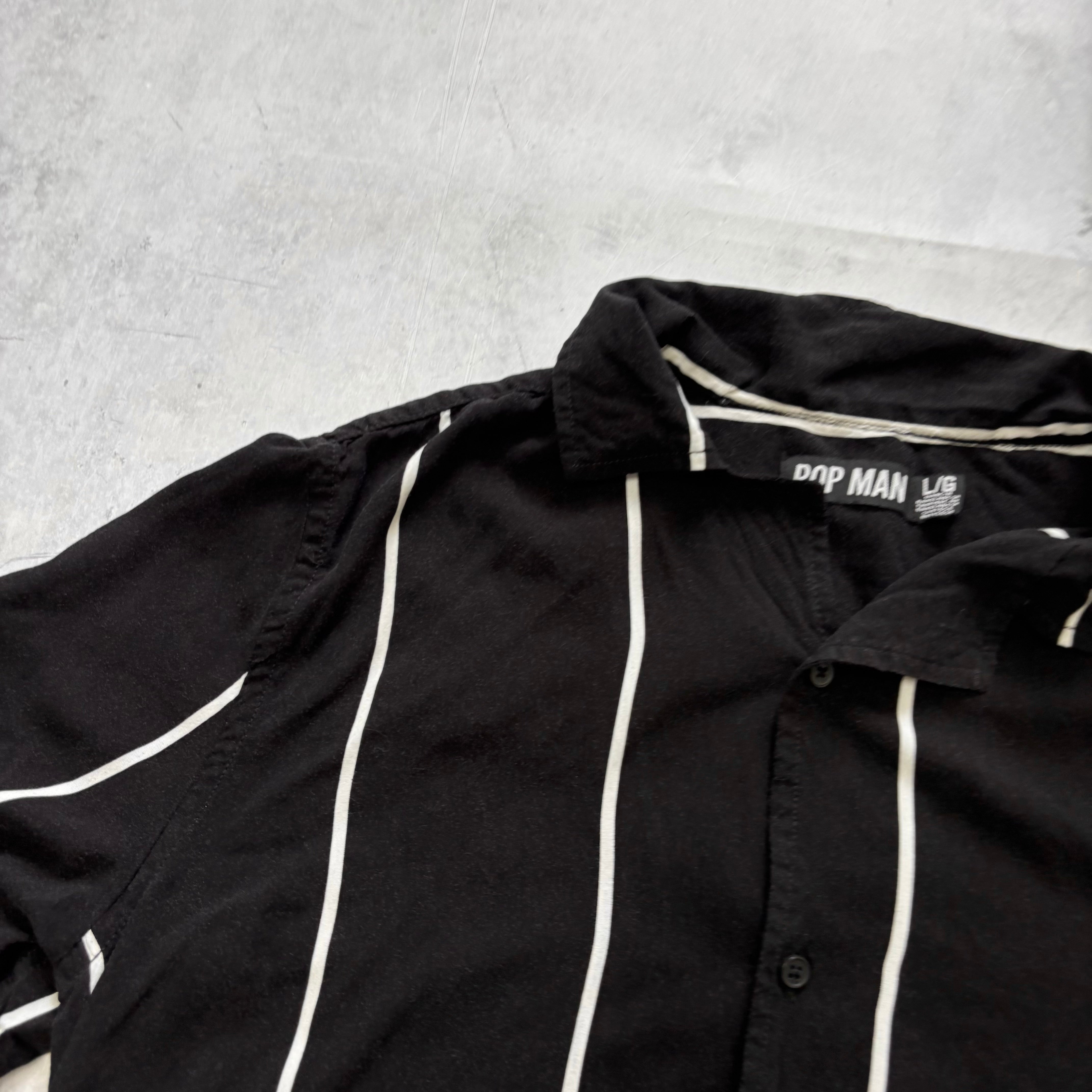 Pop Man Shirt Mens Large Black Striped Short Sleeve Viscose