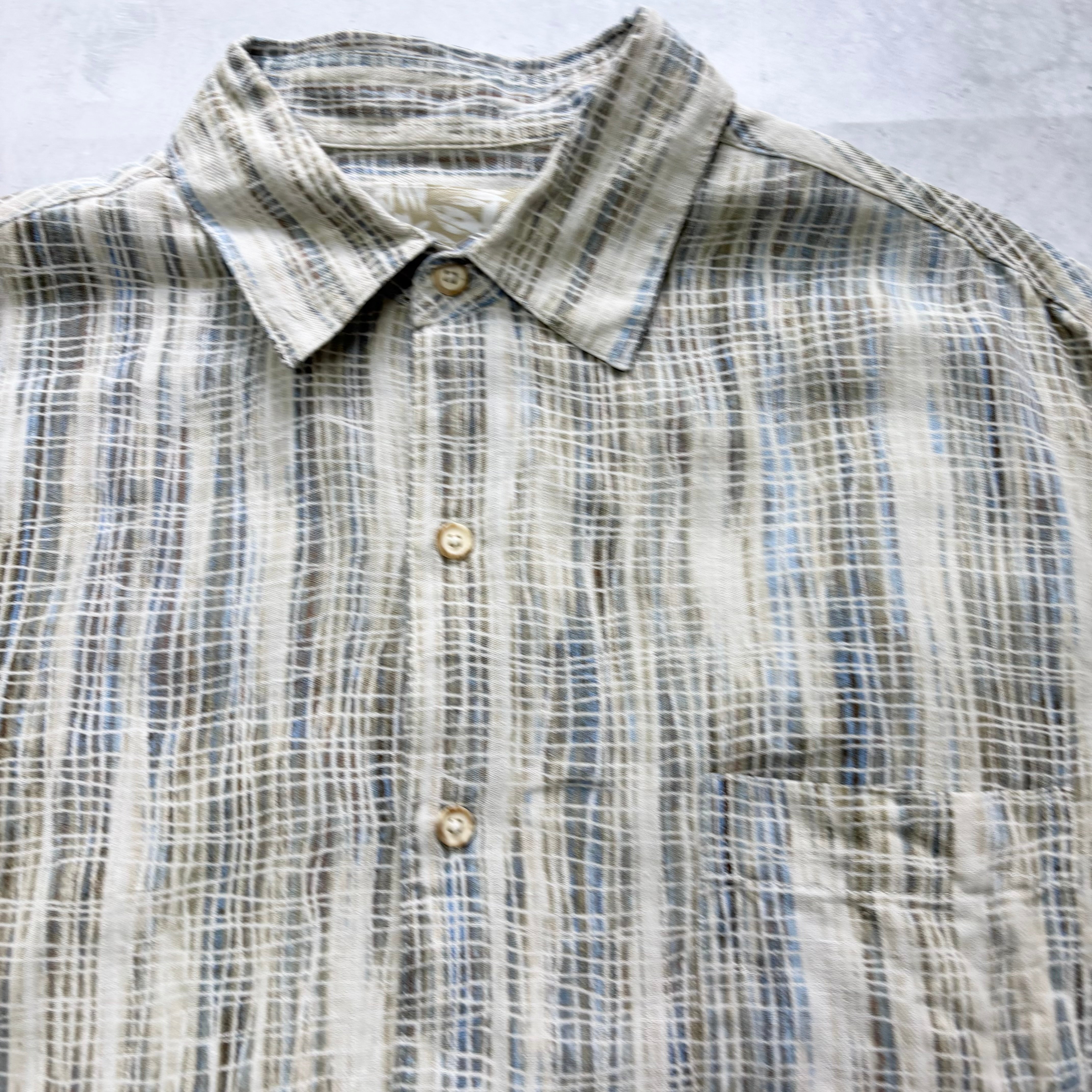 Vintage Shirt Mens Large Abstract Pattern Short Sleeve Silk Linen Blend (E)