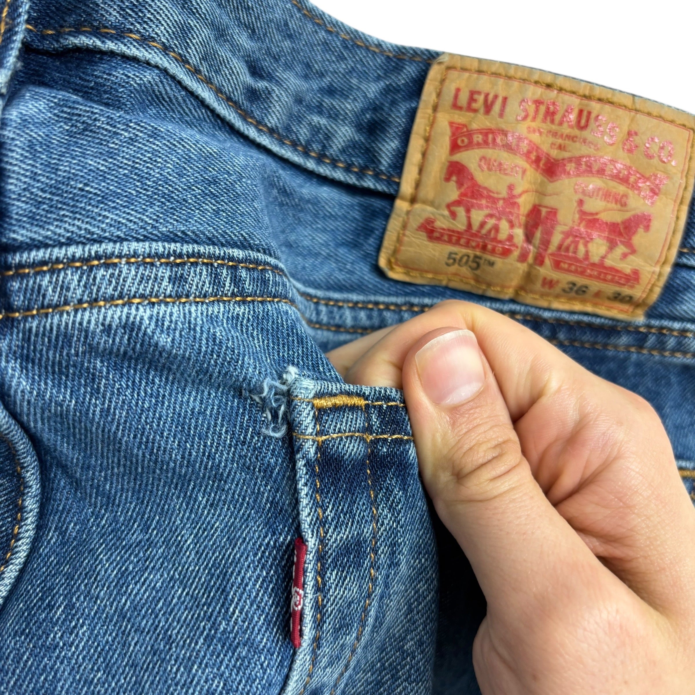 Levis 505 Jeans W36 L30 Mens Mid Blue Regular Straight Fit Denim