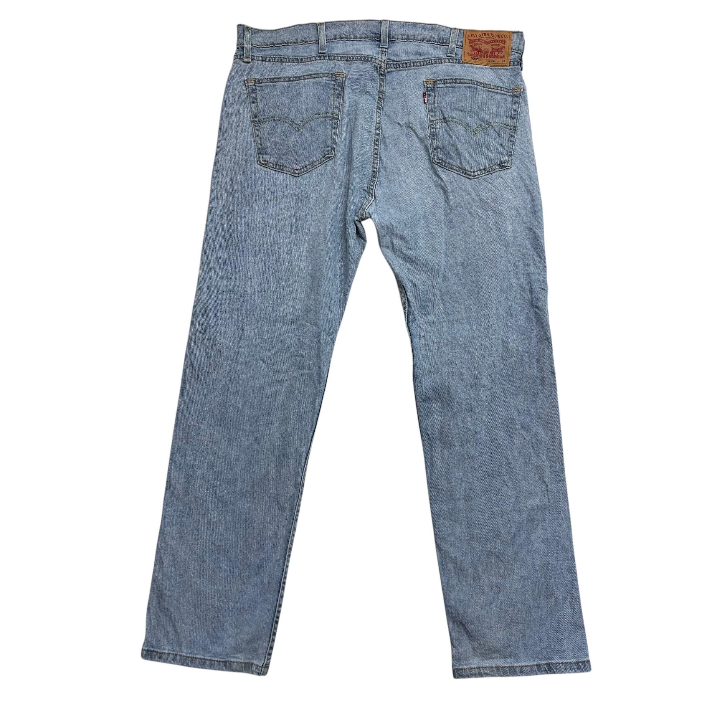 Levis 505 Jeans W38 L30 Mens Light Blue Regular Straight Fit Stretch Denim (E)