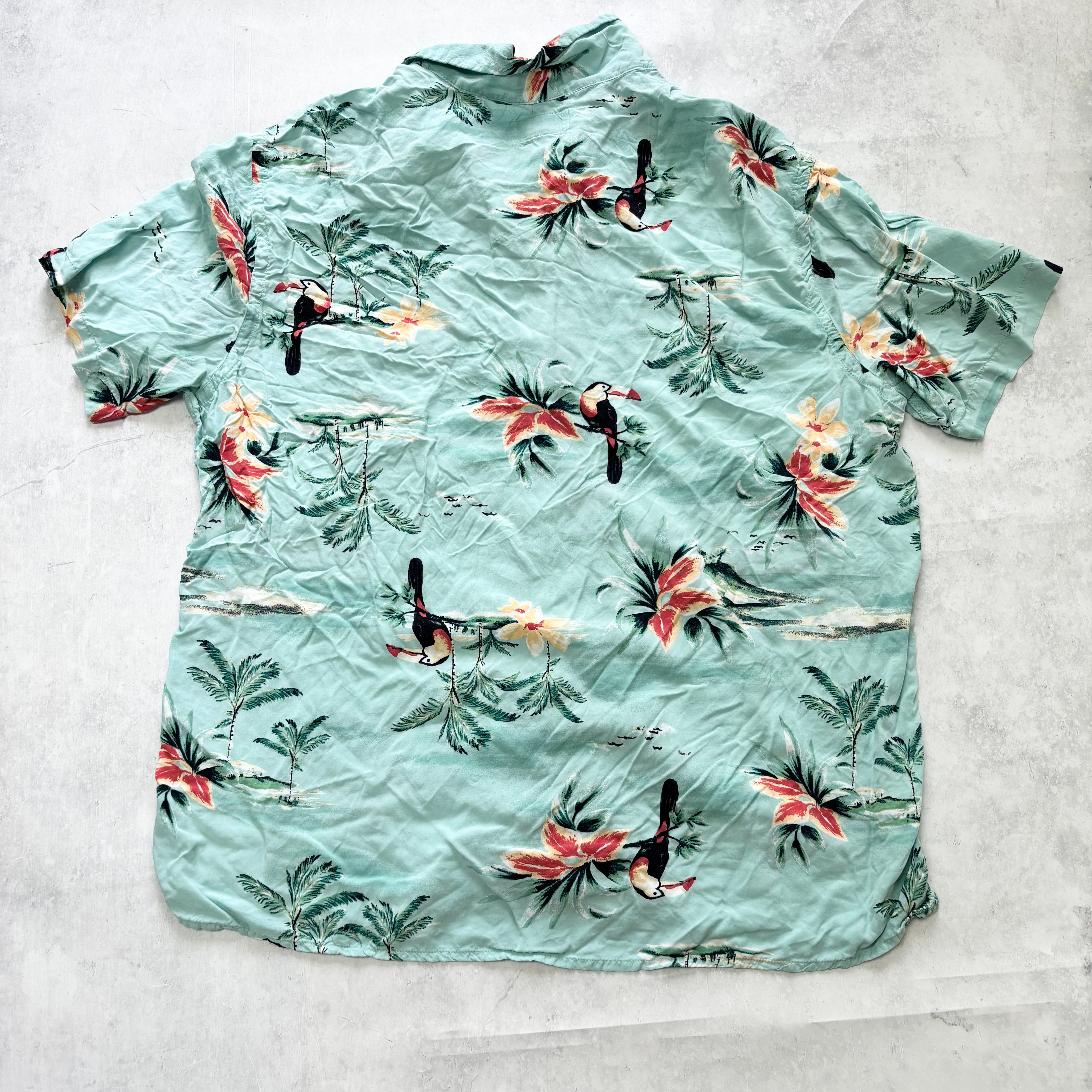Hawaiian Shirt Mens XL Blue Floral Aloha Short Sleeve Rayon (E)
