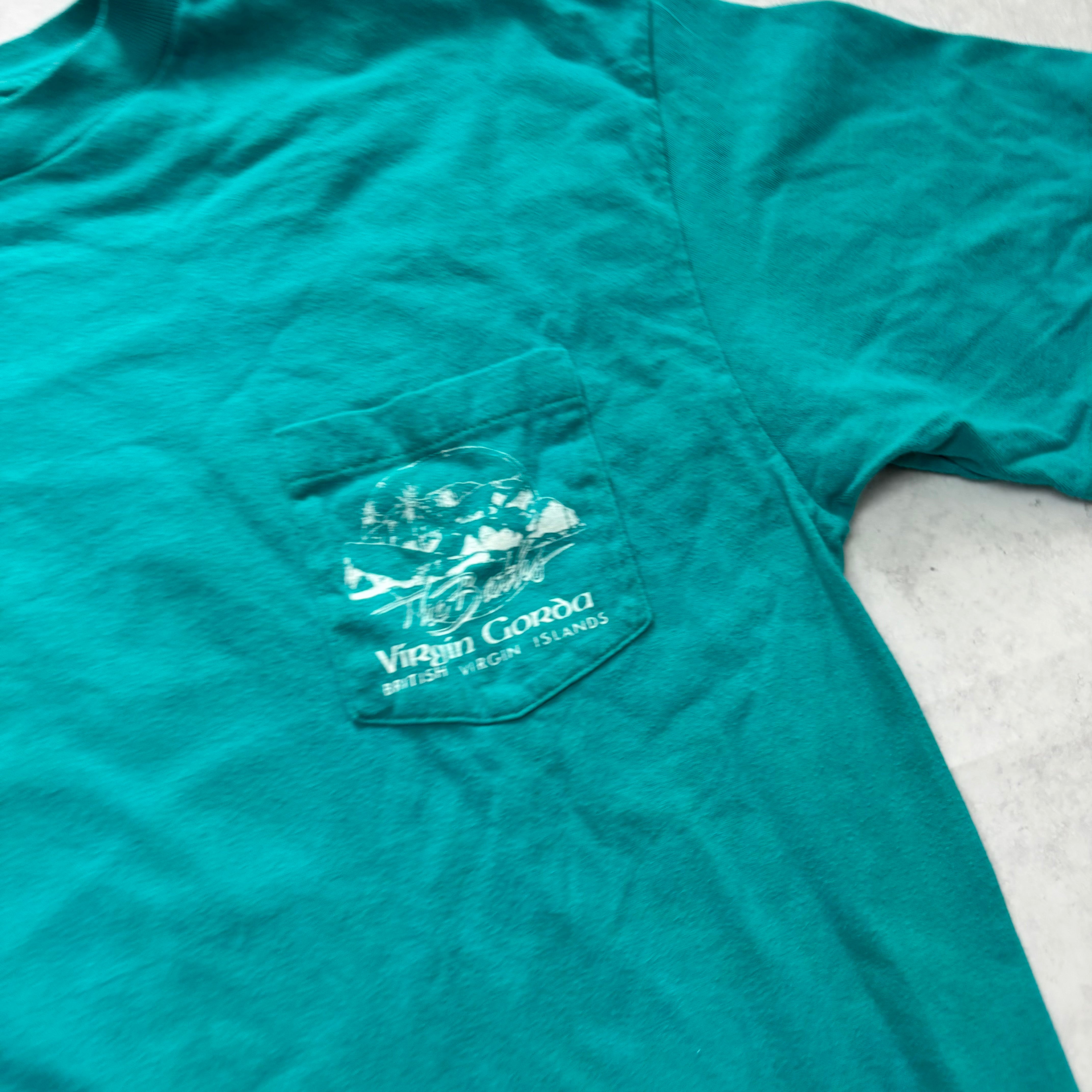 Vintage T Shirt Mens Medium Teal Green Single Stitch Graphic Print 90s