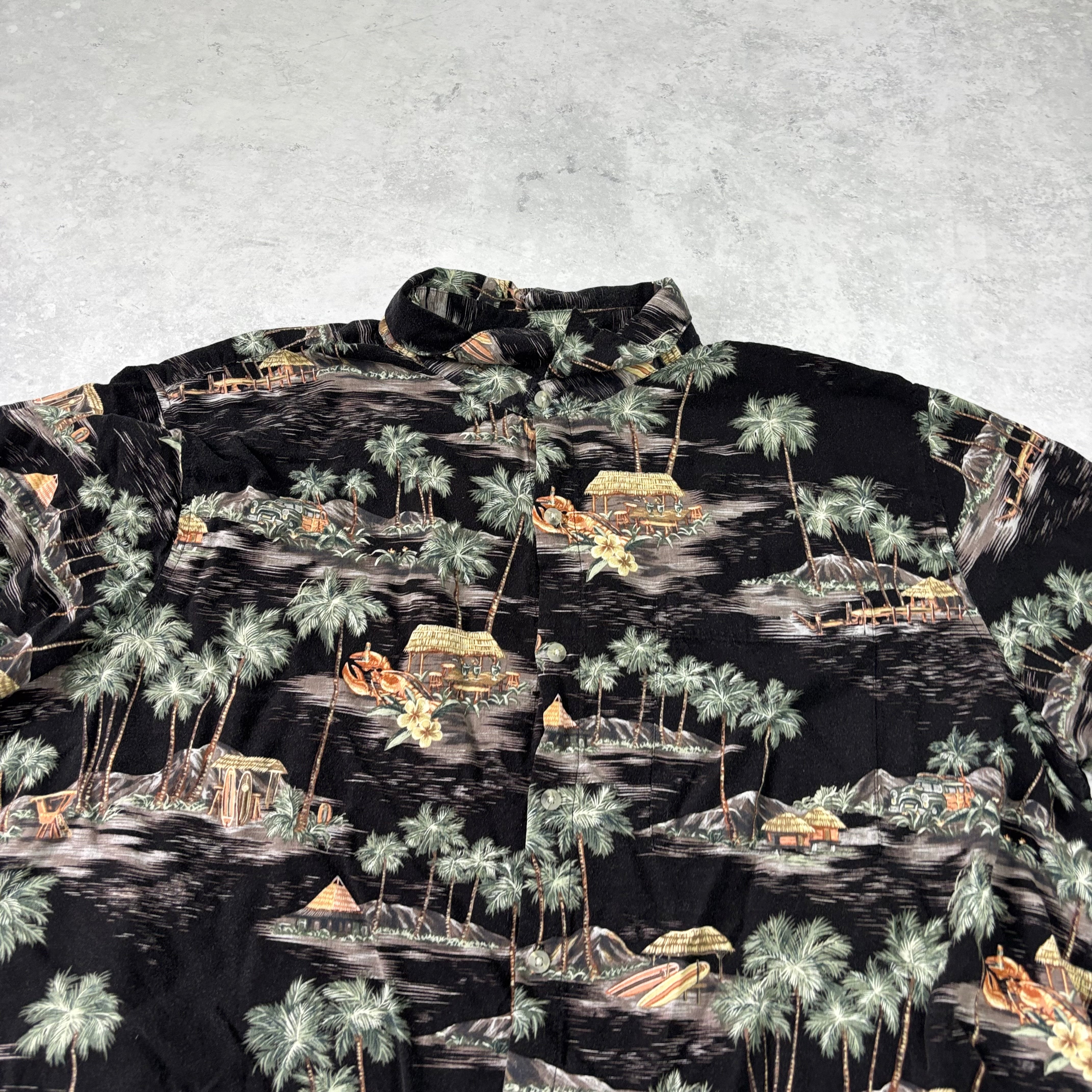 Vintage Hawaiian Shirt Mens XXL Black Floral Aloha Short Sleeve Rayon (E)