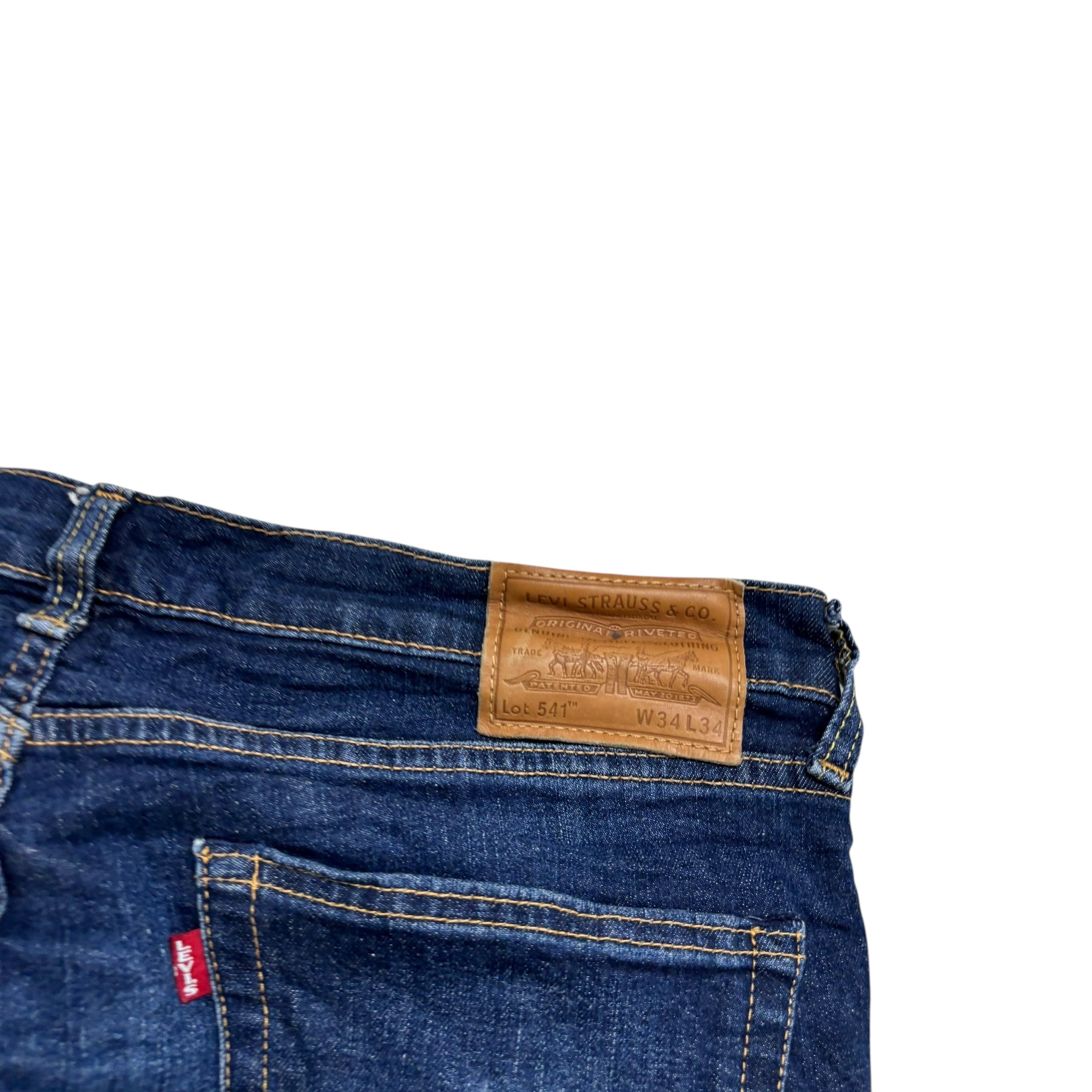 Levis 541 Jeans W34 L34 Mens Dark Blue Athletic Tapered Fit Stretch Denim (E)