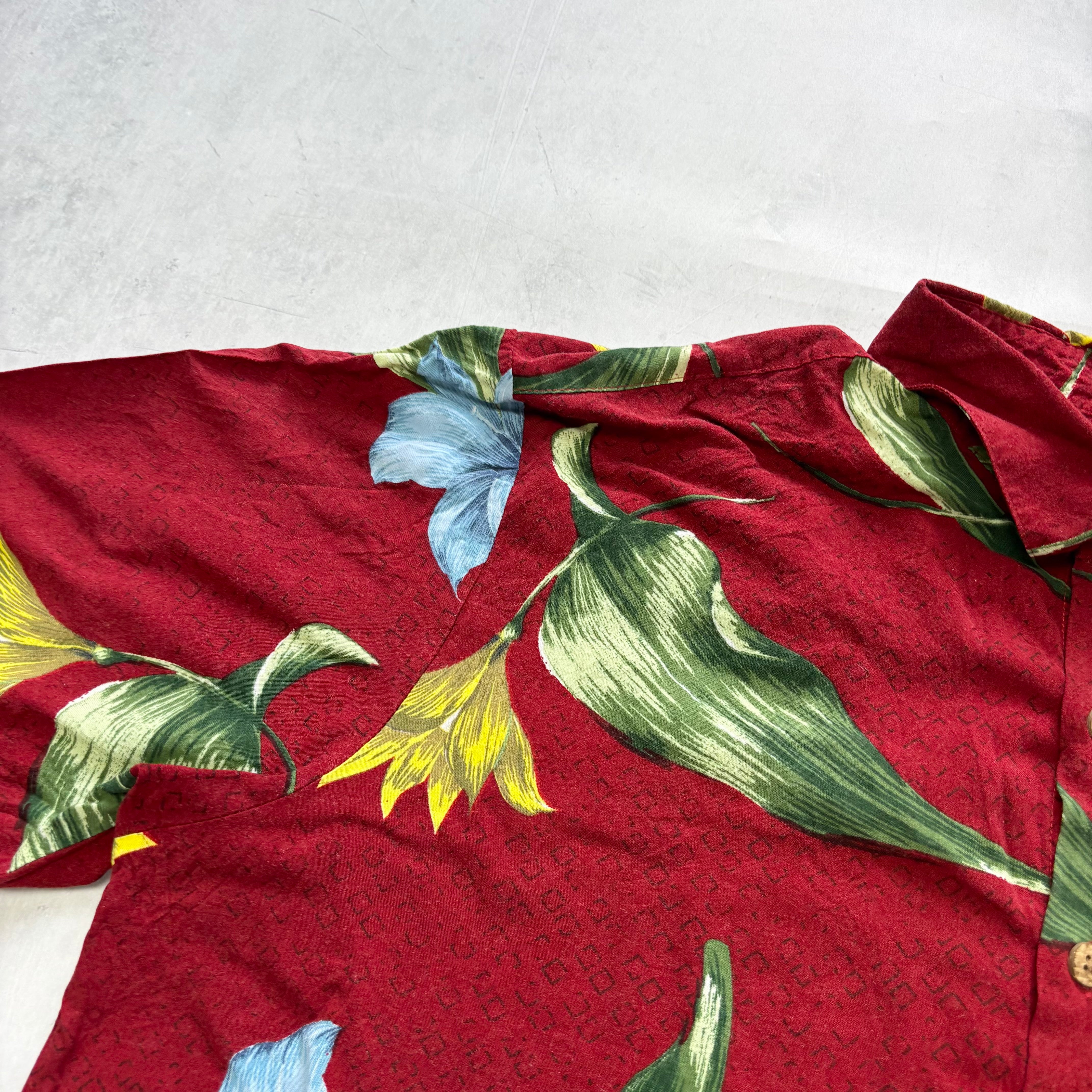 Hawaiian Shirt Mens XL Red Floral Aloha Short Sleeve Rayon (E)