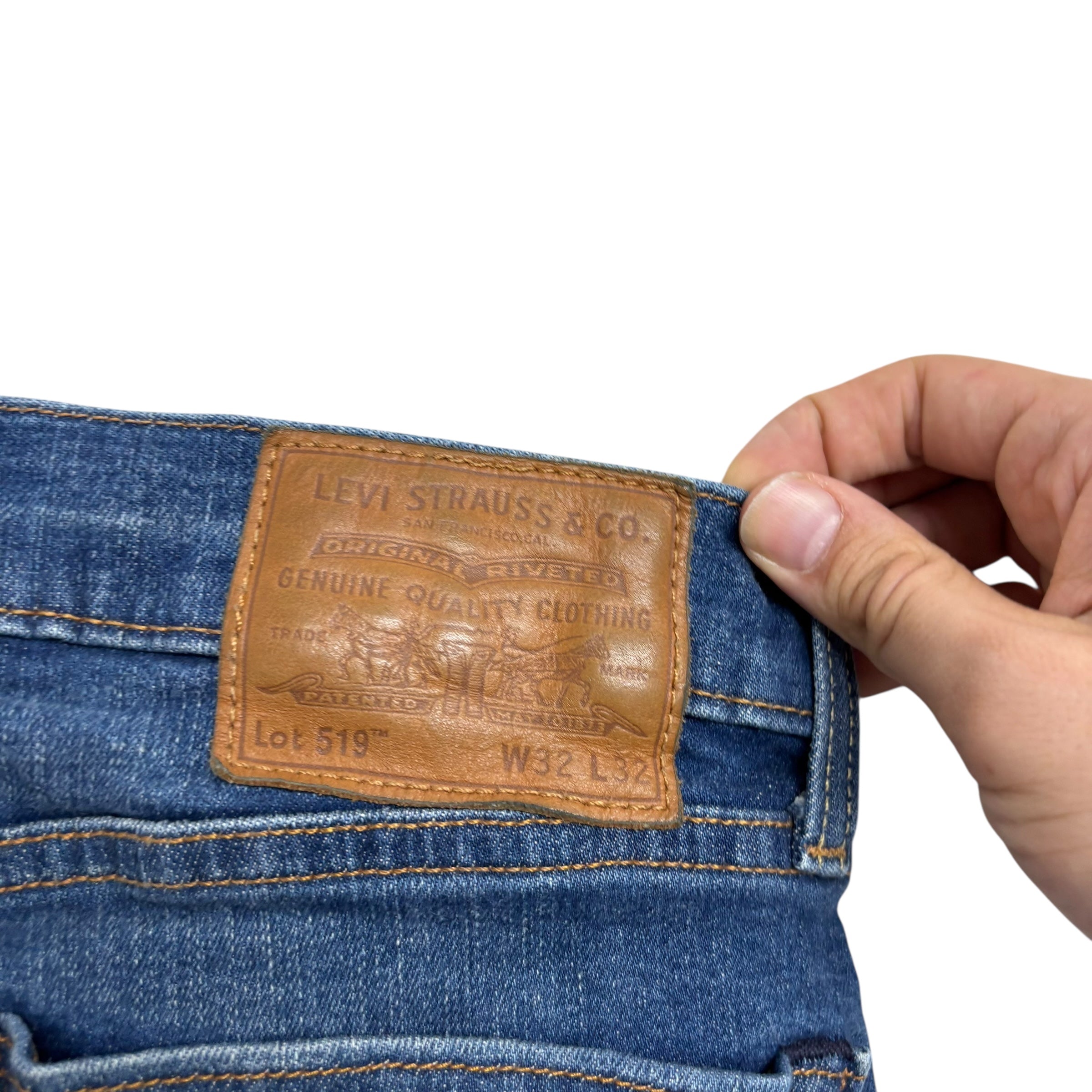 Levis 519 Jeans W30 L31 Mens Mid Blue Skinny Tapered Fit Stretch Denim (F)