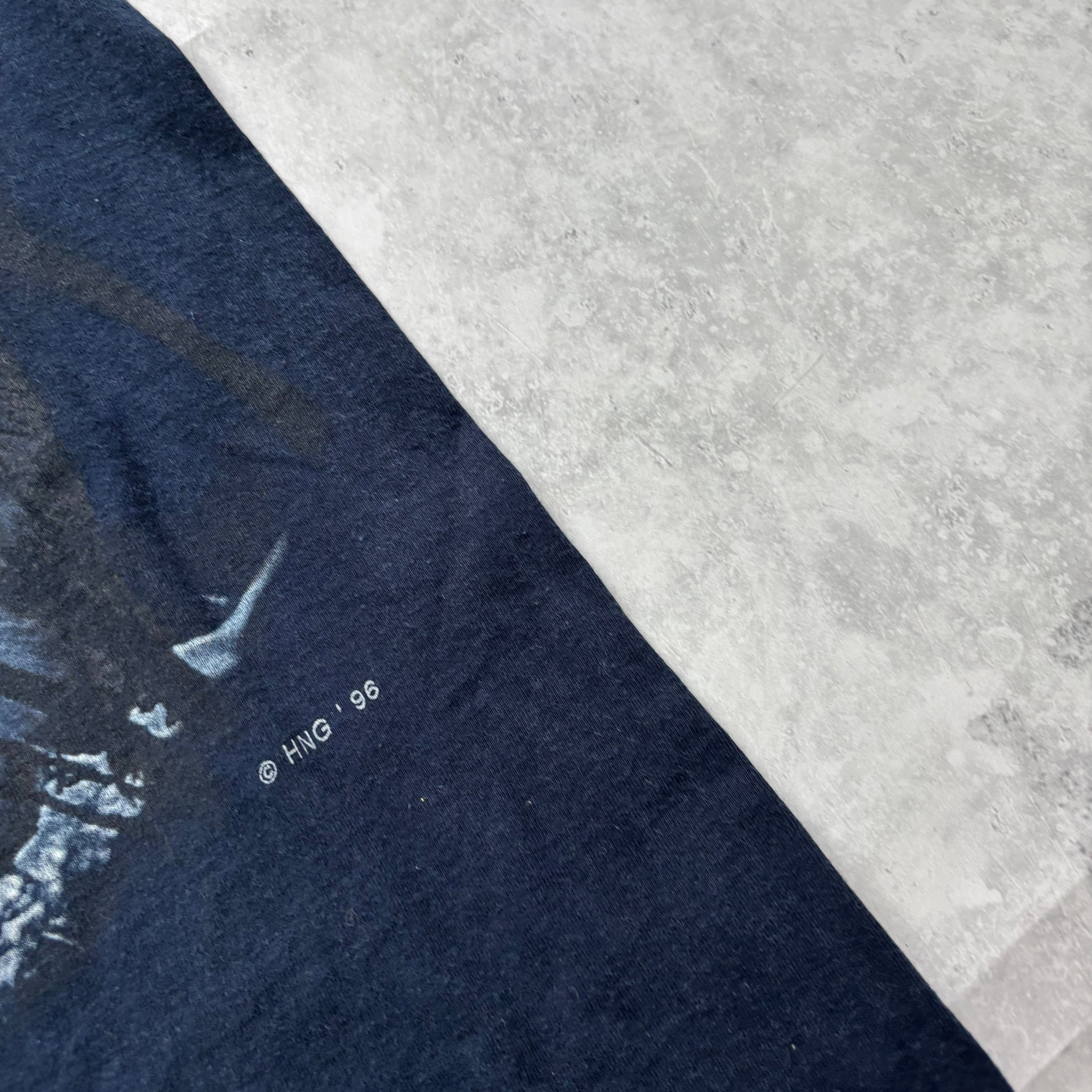 Vintage T Shirt Mens XL Navy Blue Single Stitch Graphic Print 90s Wolves (E)