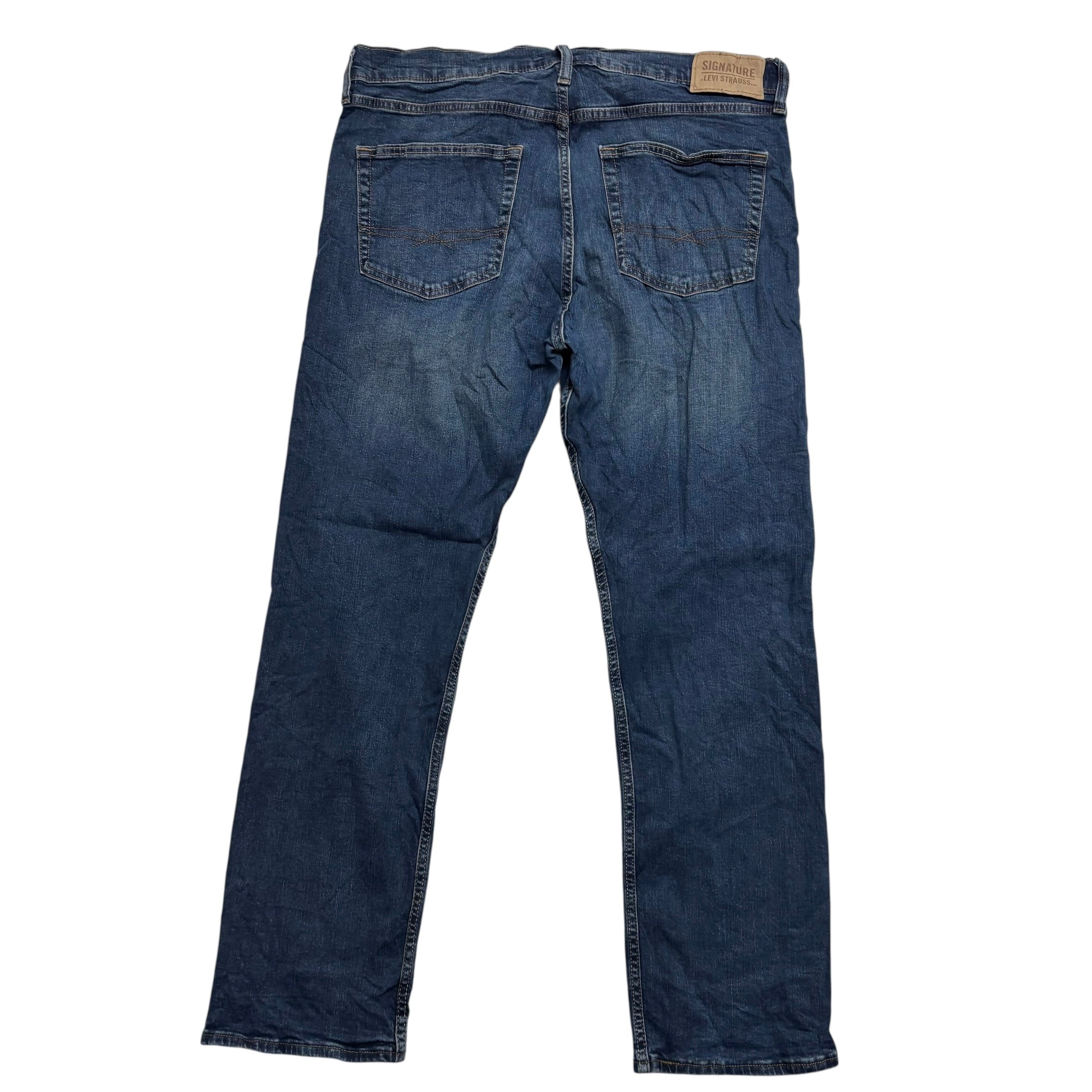 Levis Signature Jeans W36 L30 Mens Dark Blue Regular Straight Stretch Denim (E)