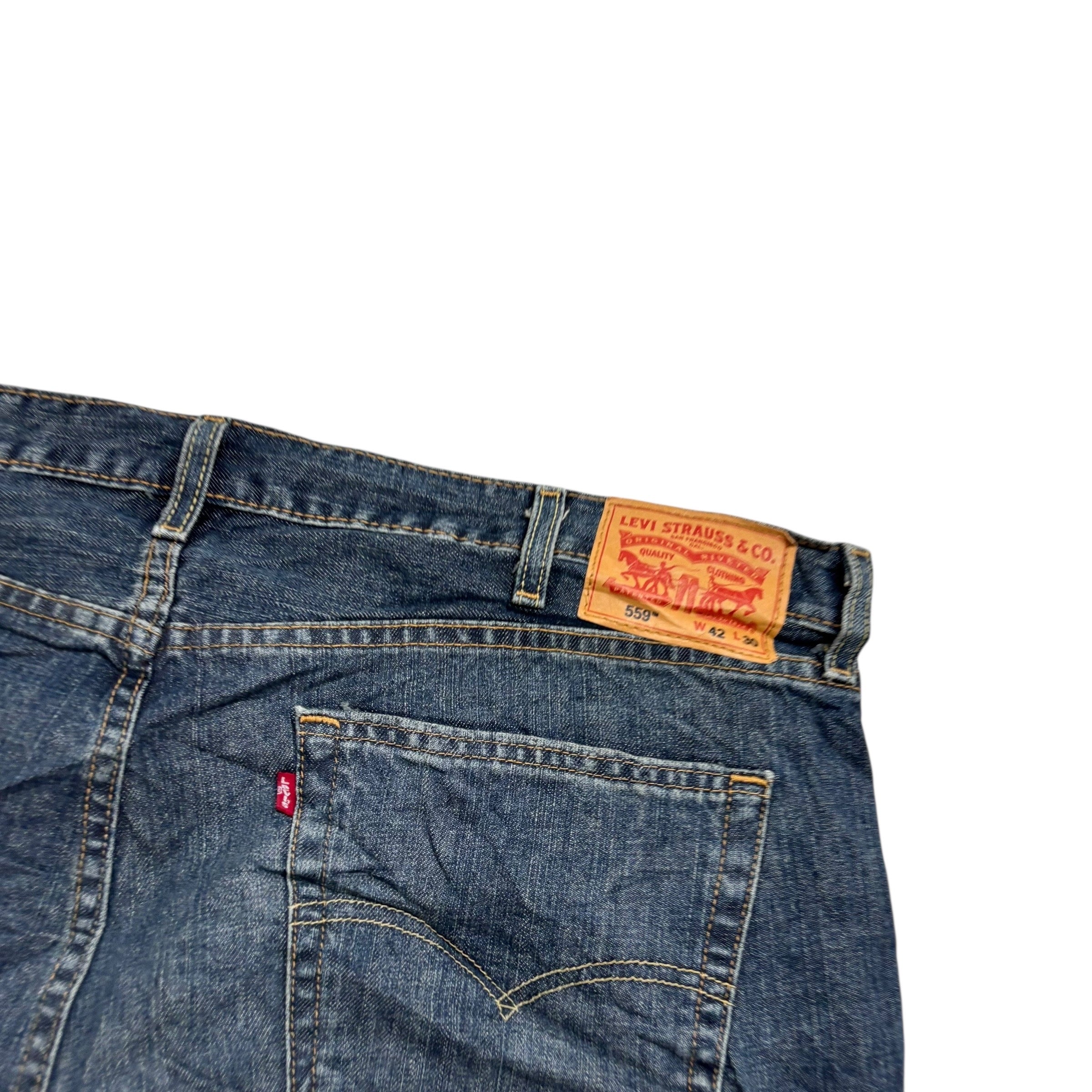 Levis 559 Jeans W42 L30 Mens Dark Blue Baggy Relaxed Straight Fit Denim (E)