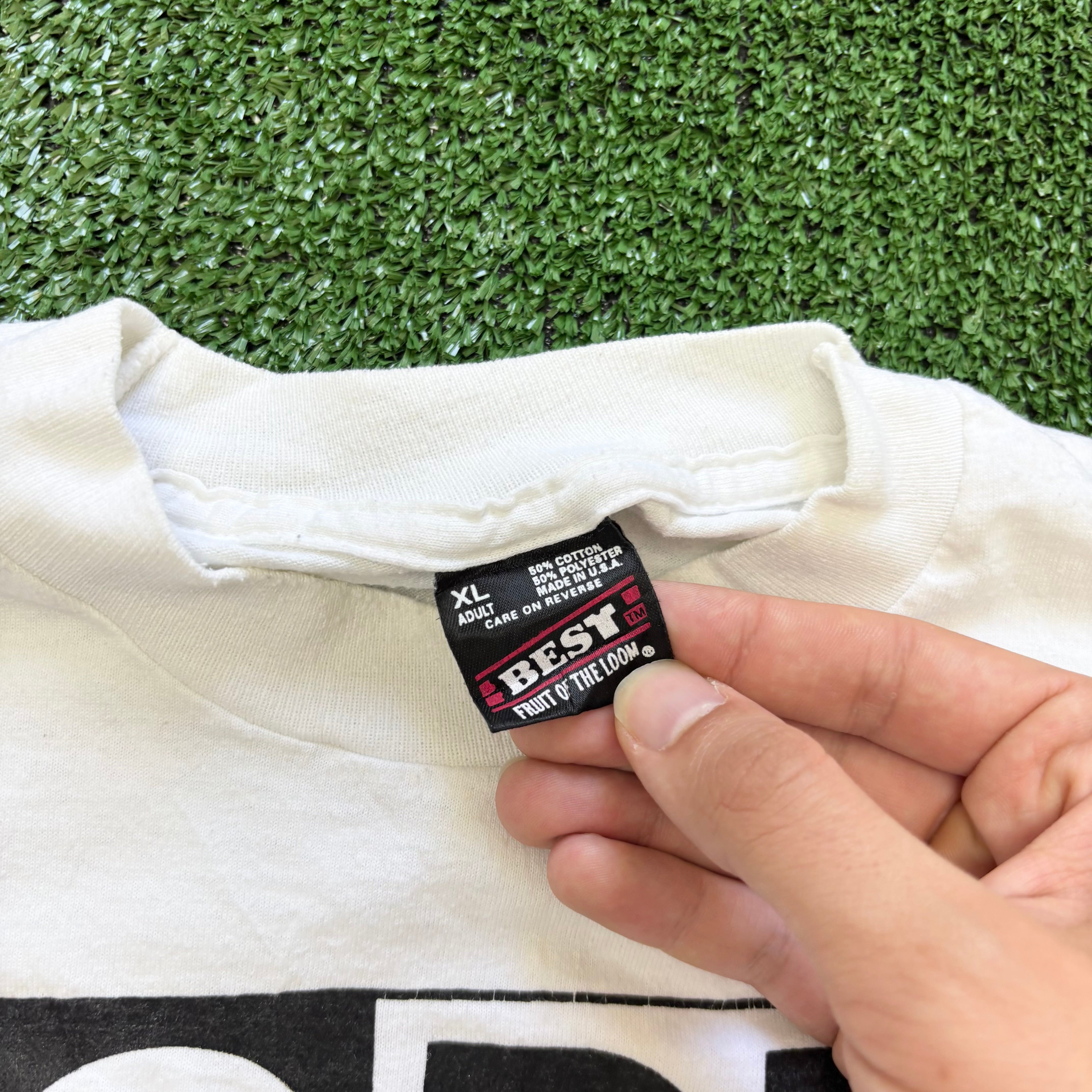 Vintage T Shirt Mens Large White Single Stitch Graphic Print 90s