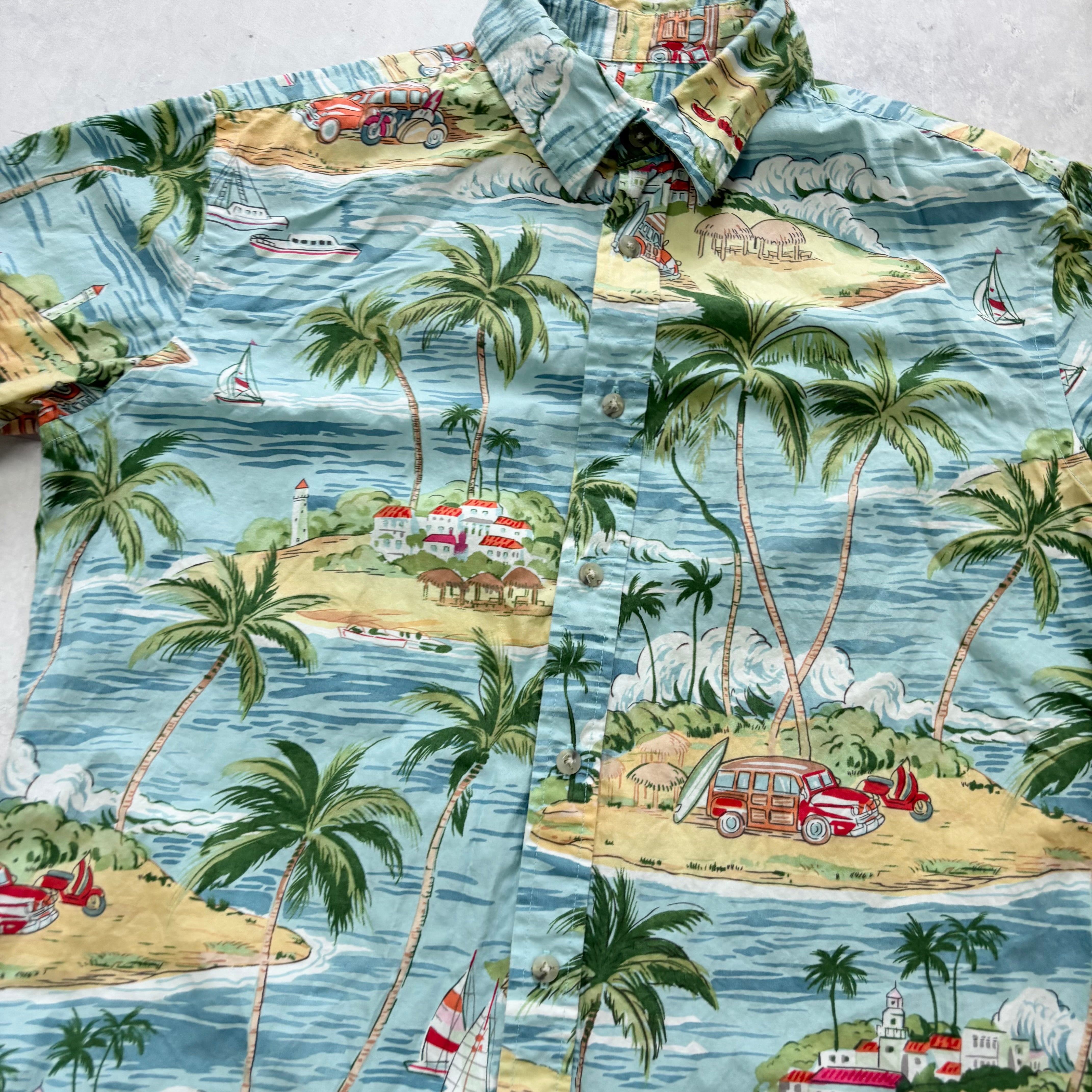 Hawaiian Shirt Mens Medium Blue Floral Aloha Short Sleeve Athletic Fit (E)