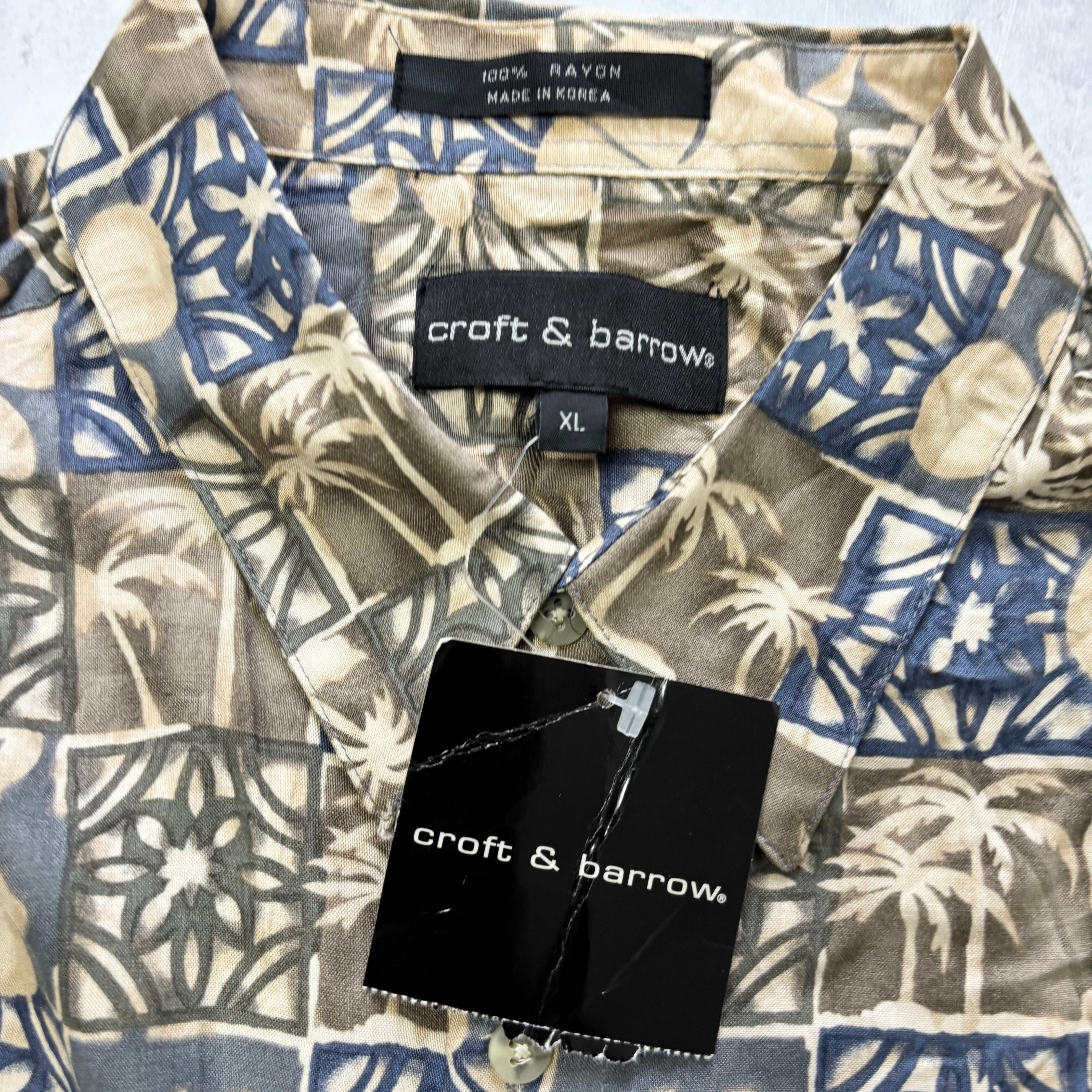 Vintage Hawaiian Shirt Mens XL Khaki Floral Aloha Short Sleeve Rayon (E)