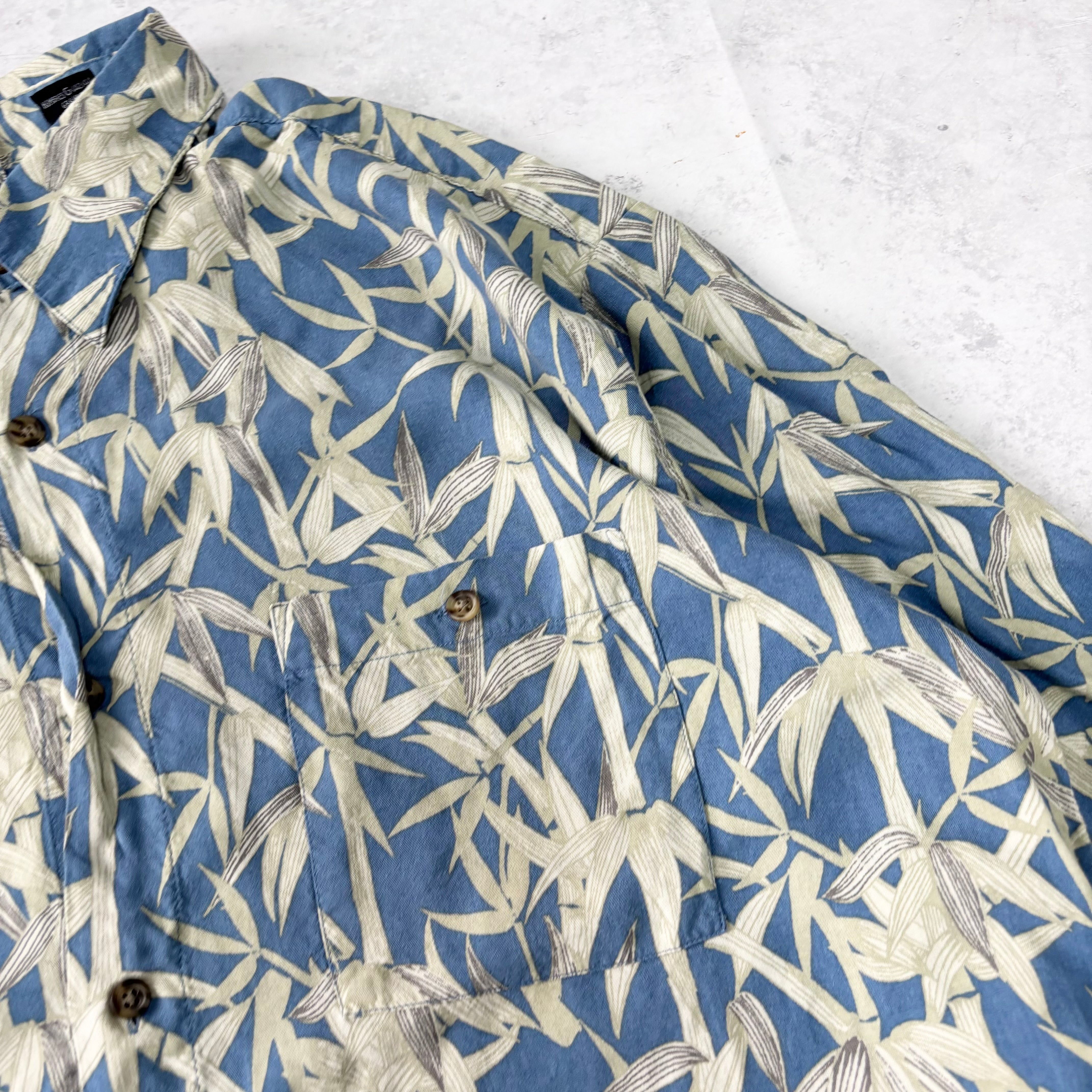 Vintage Hawaiian Shirt Mens Large Blue Short Sleeve Aloha Rayon (E)