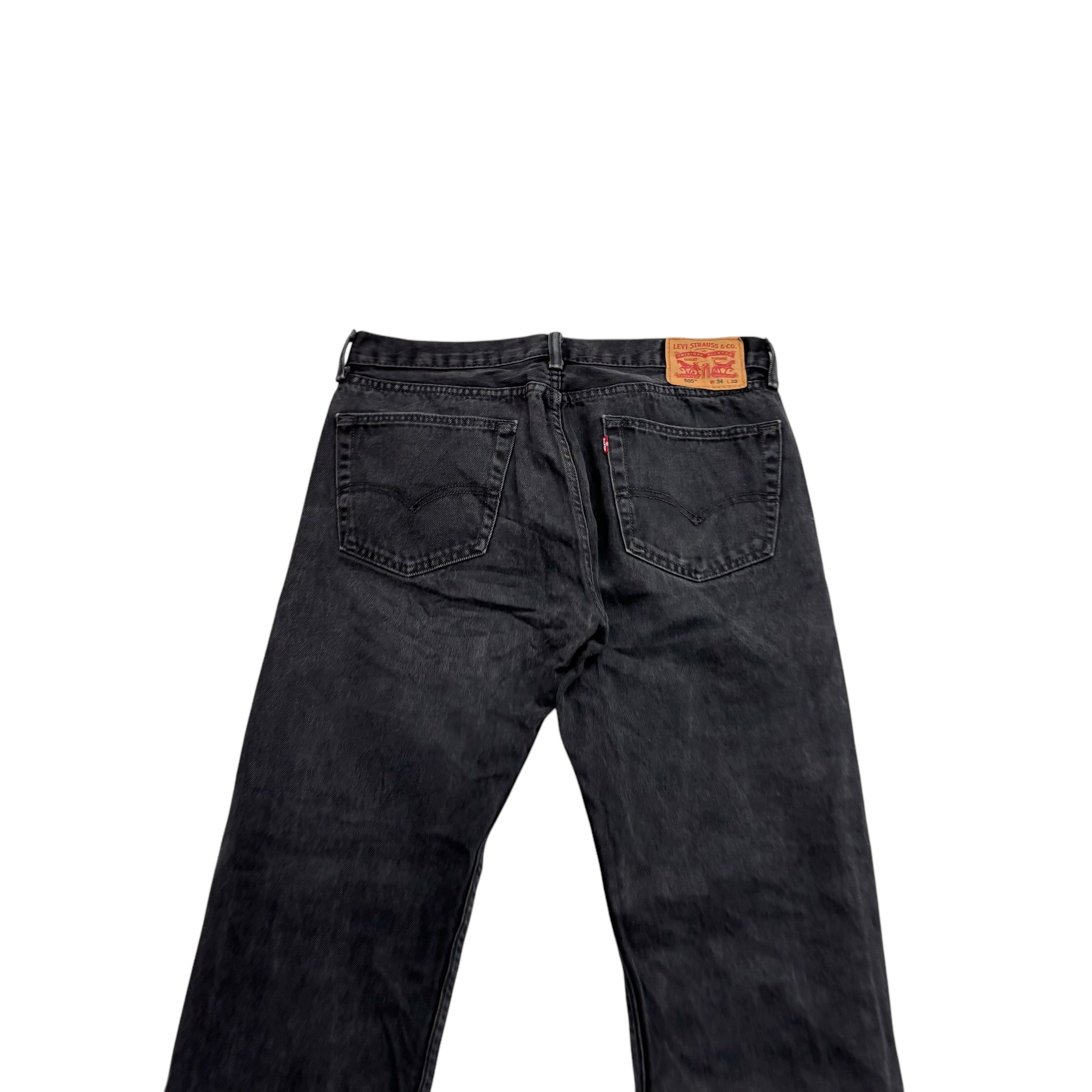 Levis 505 Jeans W34 L31 Mens Black Regular Straight Fit Denim (E)