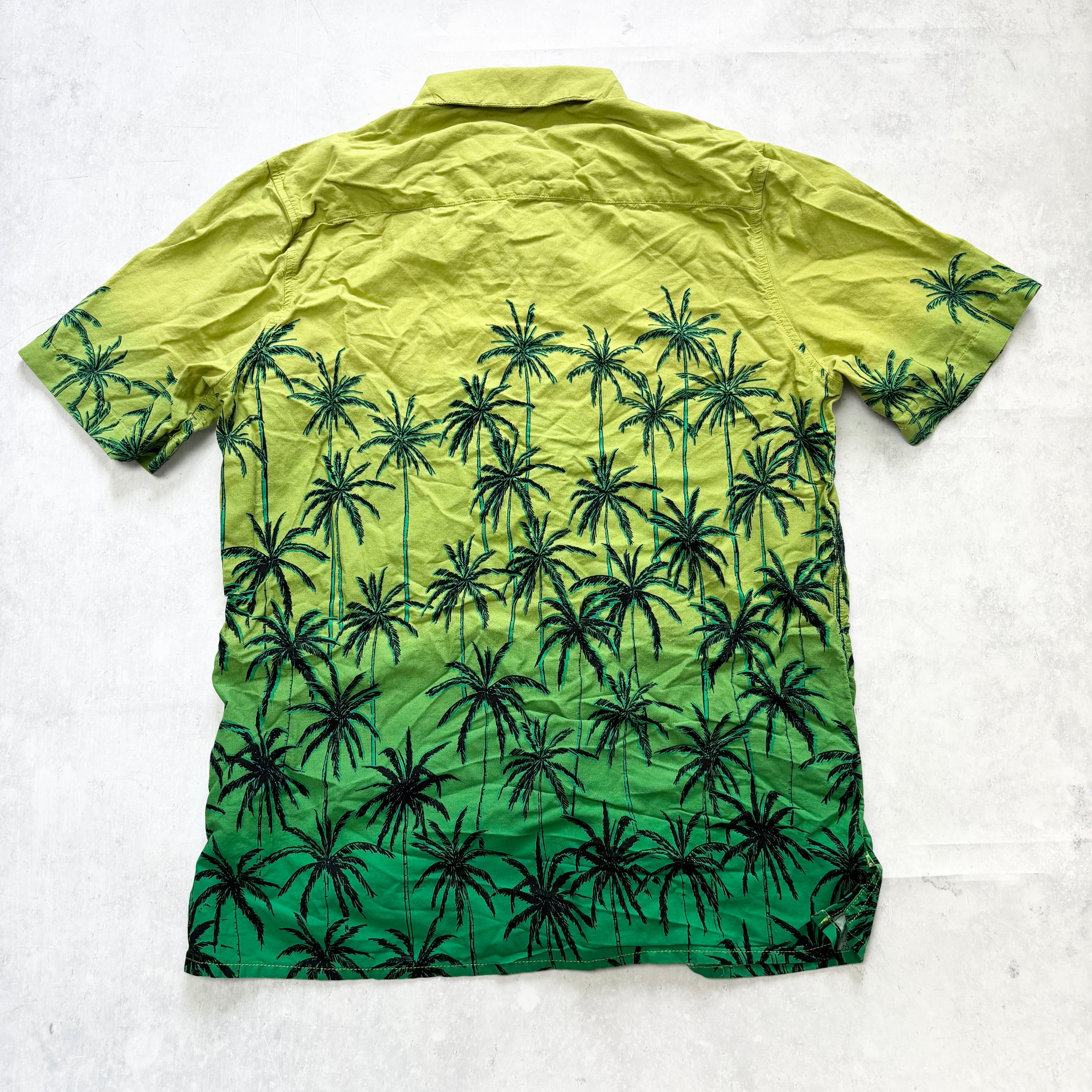 Vintage Hawaiian Shirt Mens Small Green Floral Aloha Short Sleeve Cotton (E)