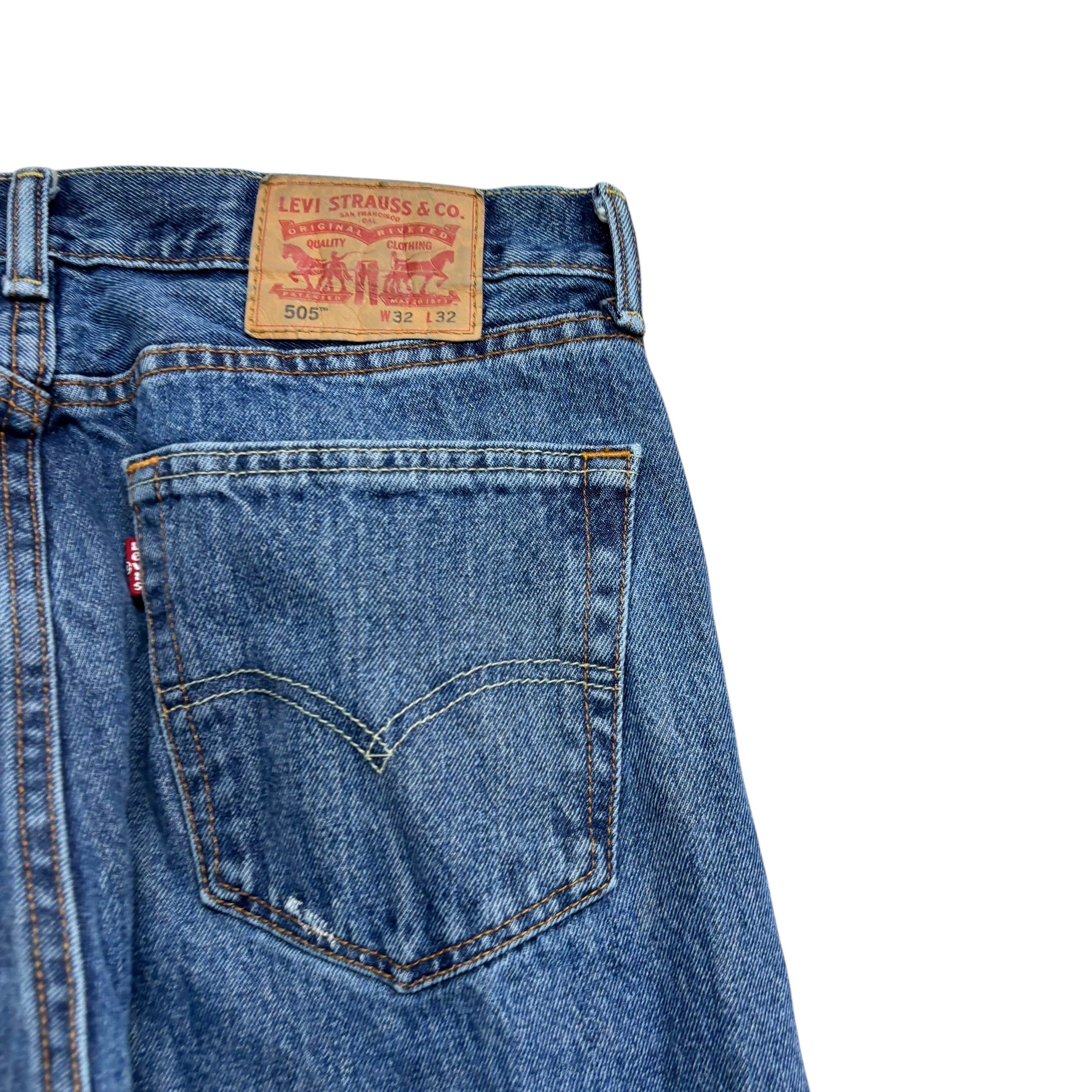 Levis 505 Jeans W32 L32 Mens Mid Blue Regular Straight Fit Denim (F)