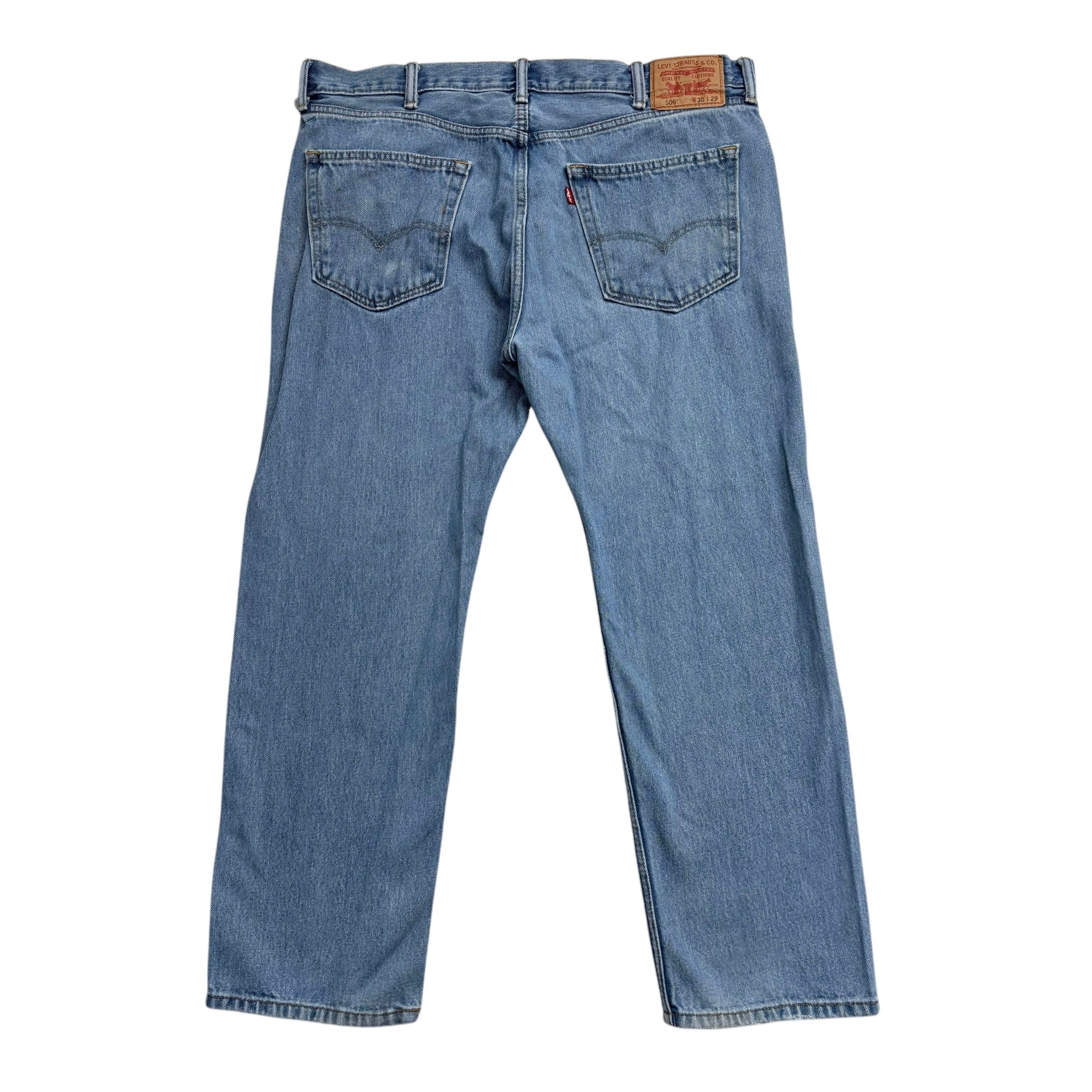 Levis 505 Jeans W38 L29 Mens Light Blue Regular Straight Fit Vintage Denim (E)