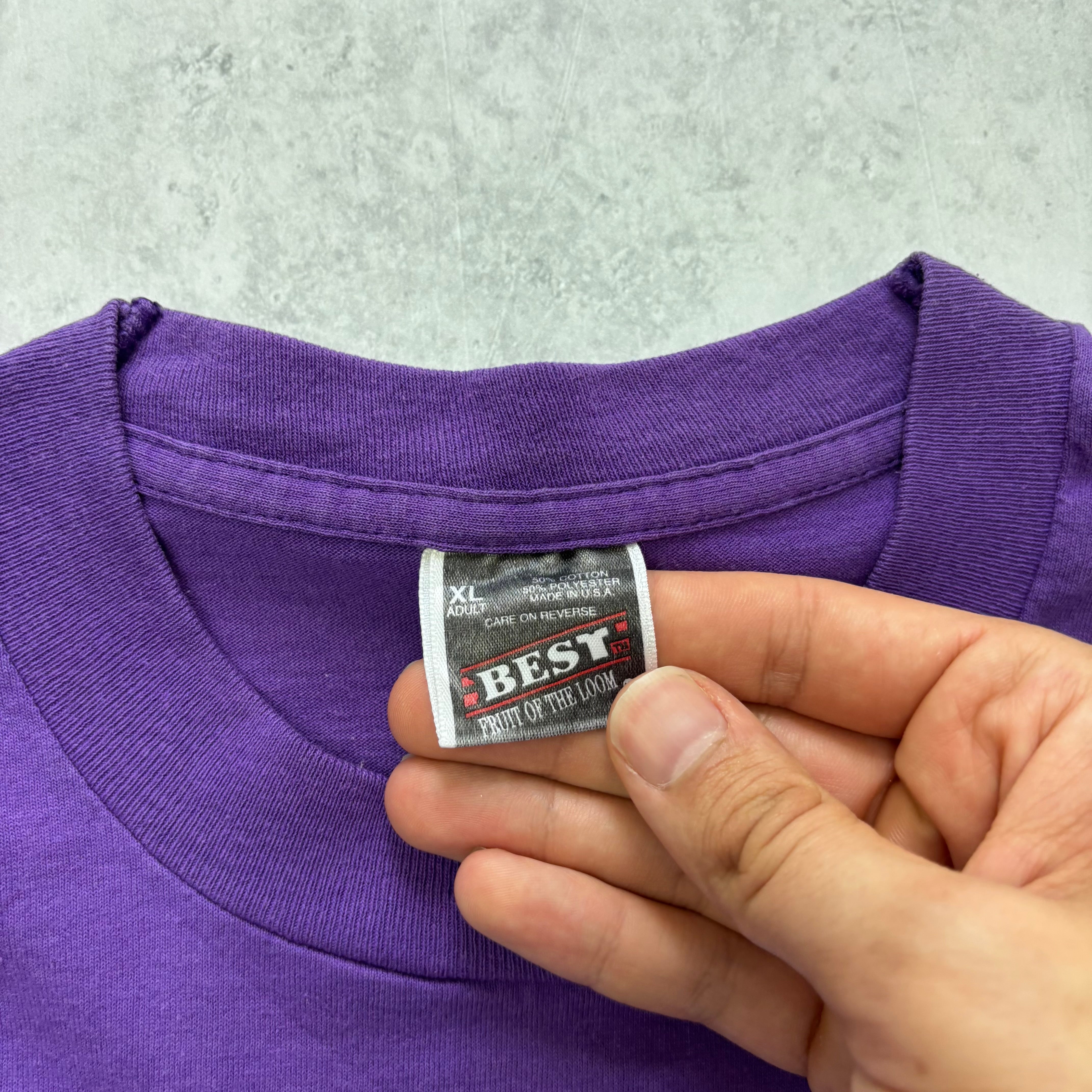 Vintage T Shirt Mens XL Purple Single Stitch Graphic Print 90s USA Boat (E)