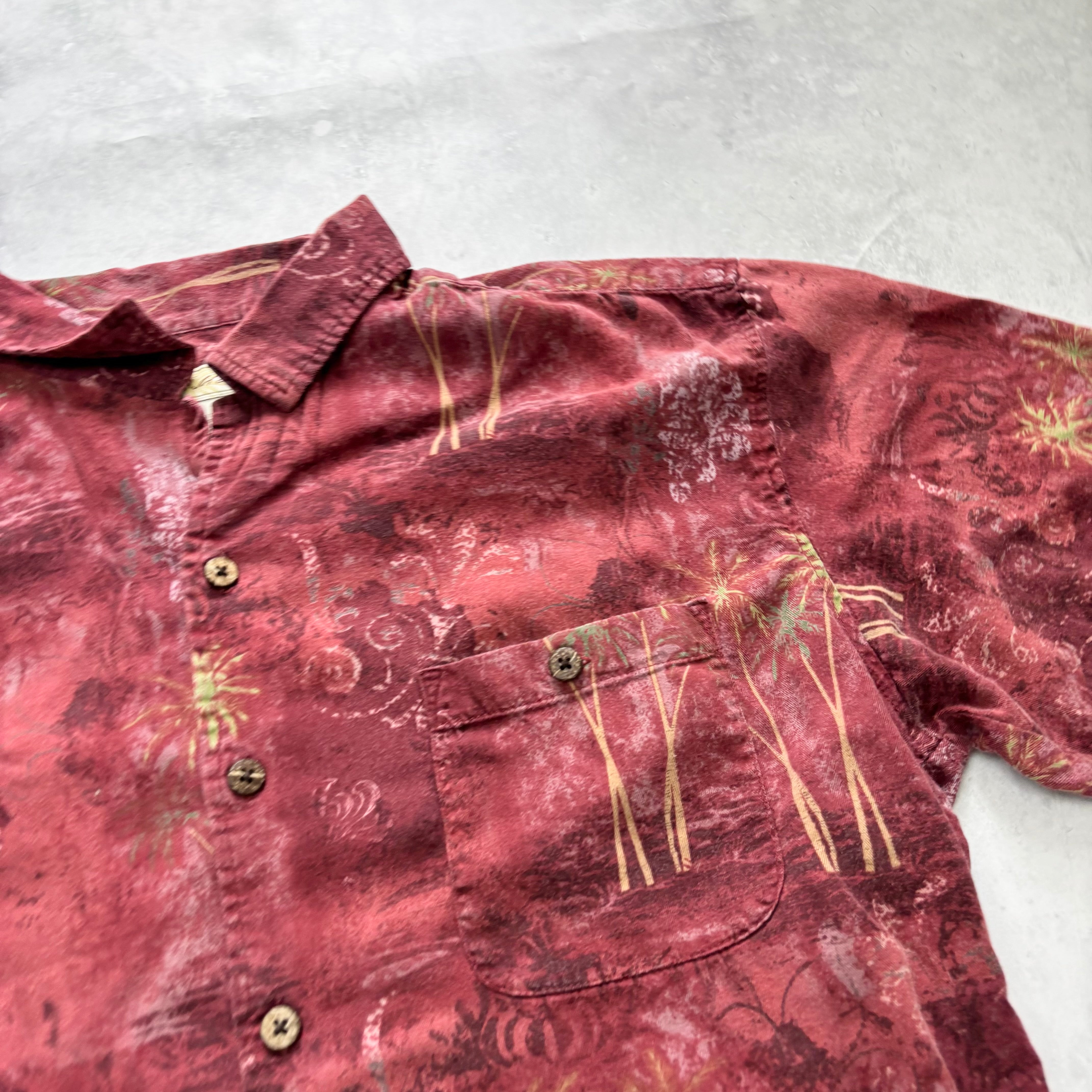 Vintage Hawaiian Shirt Mens XL Red Floral Aloha Short Sleeve Cotton Blend (E)