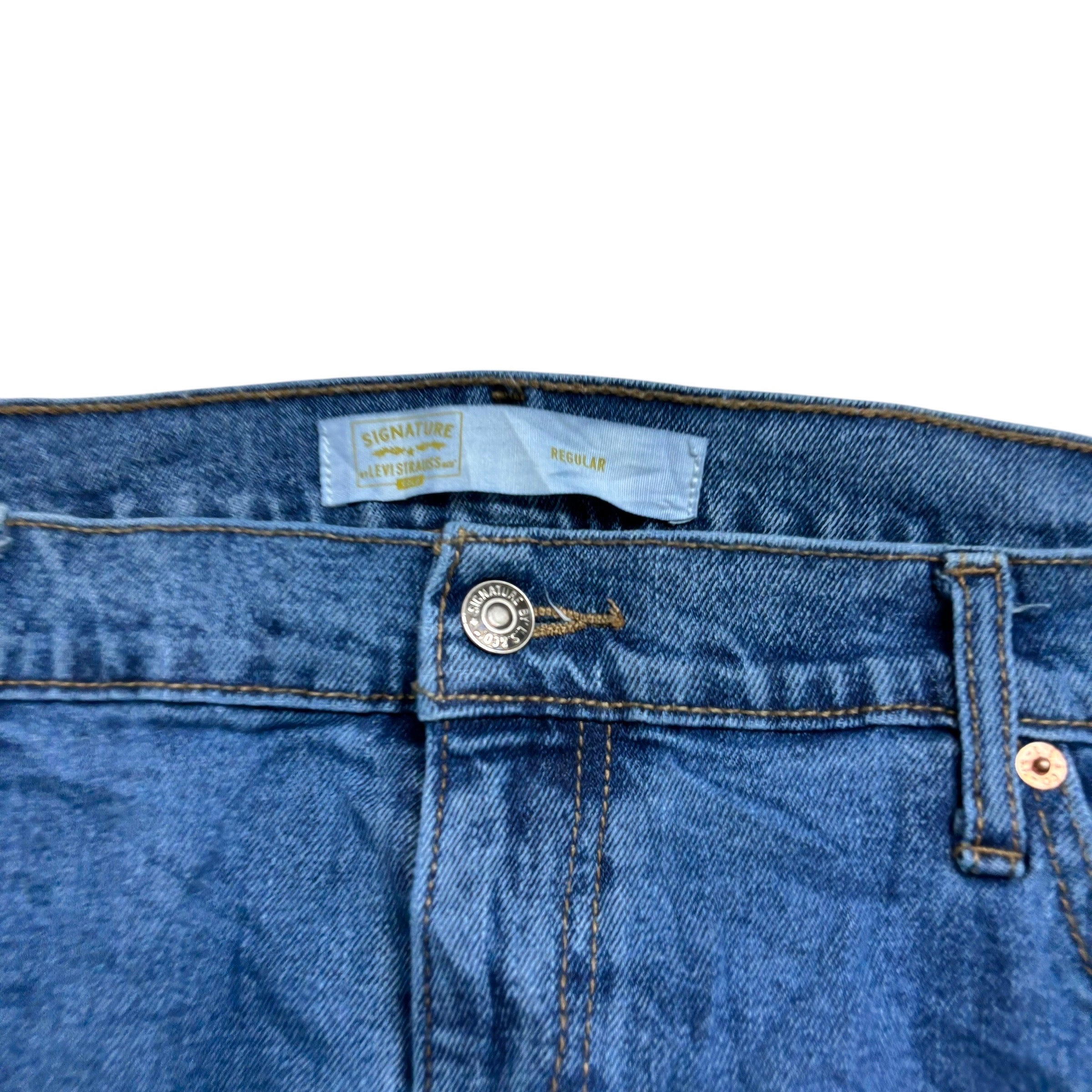 Levis Signature Jeans W42 L32 Mens Mid Blue Regular Straight Fit Stretch Denim