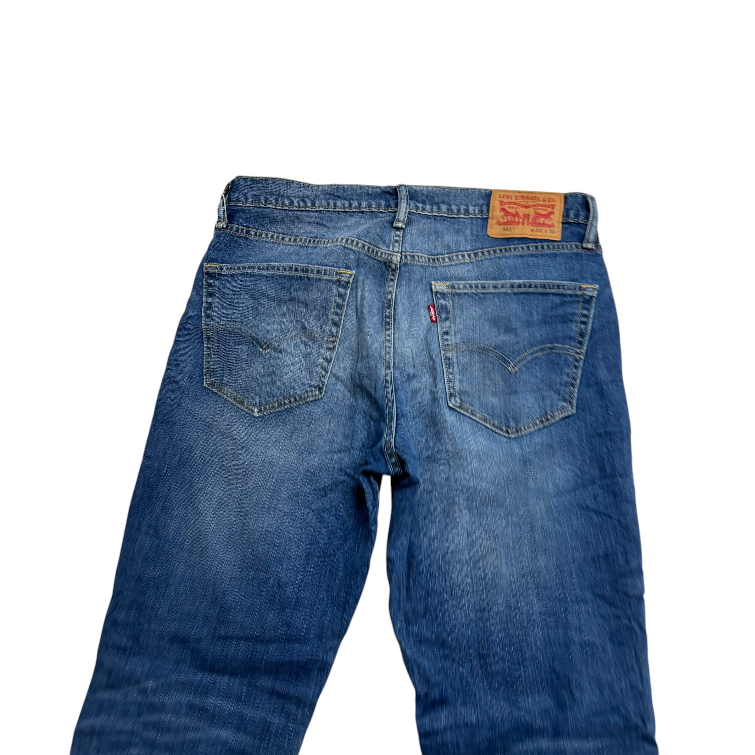 Levis 541 Jeans W32 L30 Mens Mid Blue Athletic Taper Fit Stretch Denim (E)