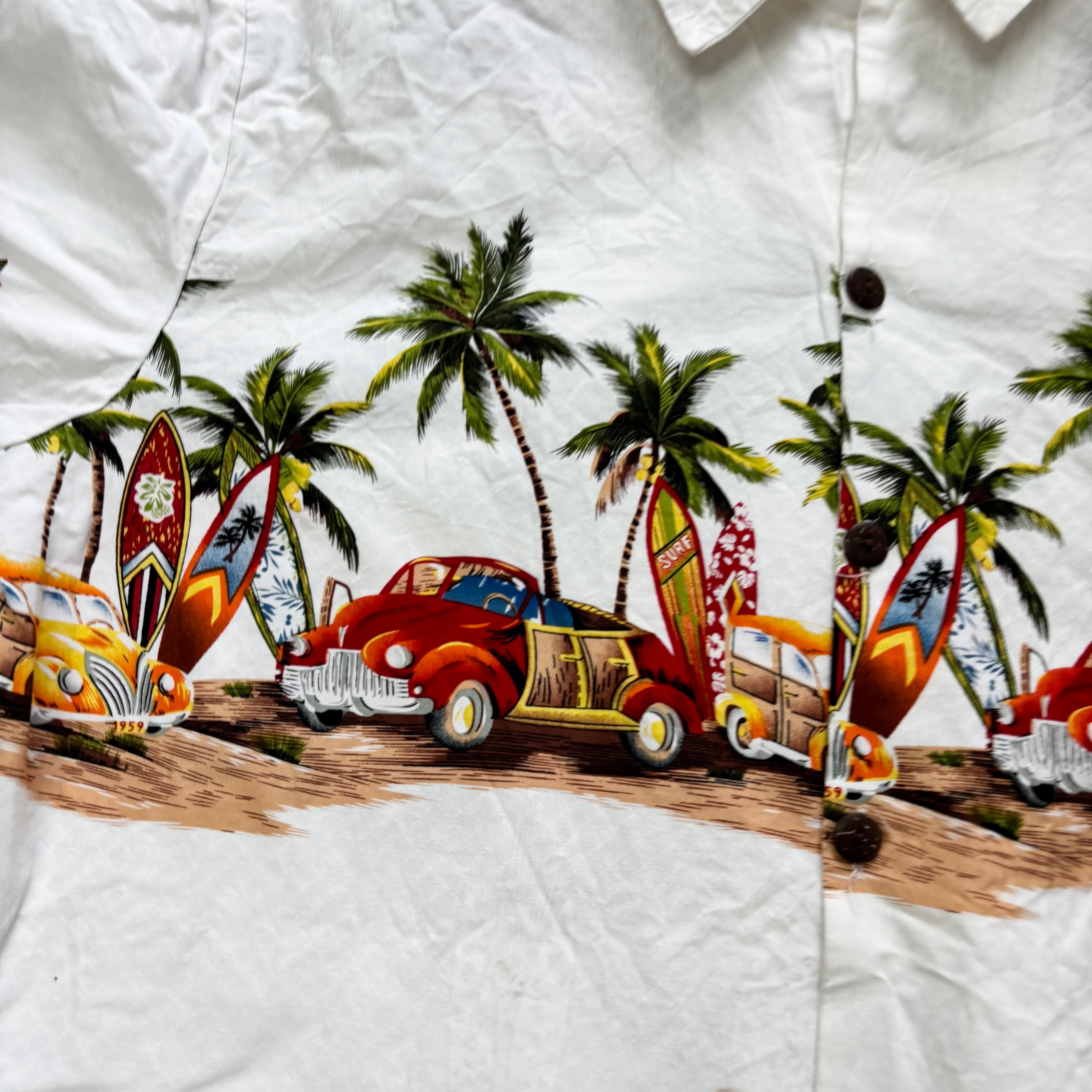 Vintage Hawaiian Shirt Mens XL White Floral Aloha Short Sleeve Cotton (F)