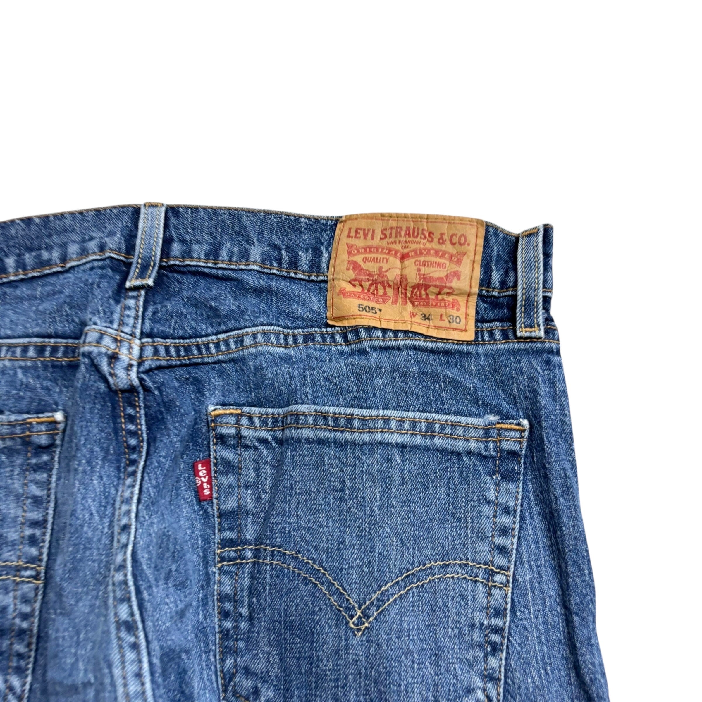 Levis 505 Jeans W33 L30 Mens Mid Blue Regular Straight Fit Stretch Denim (E)