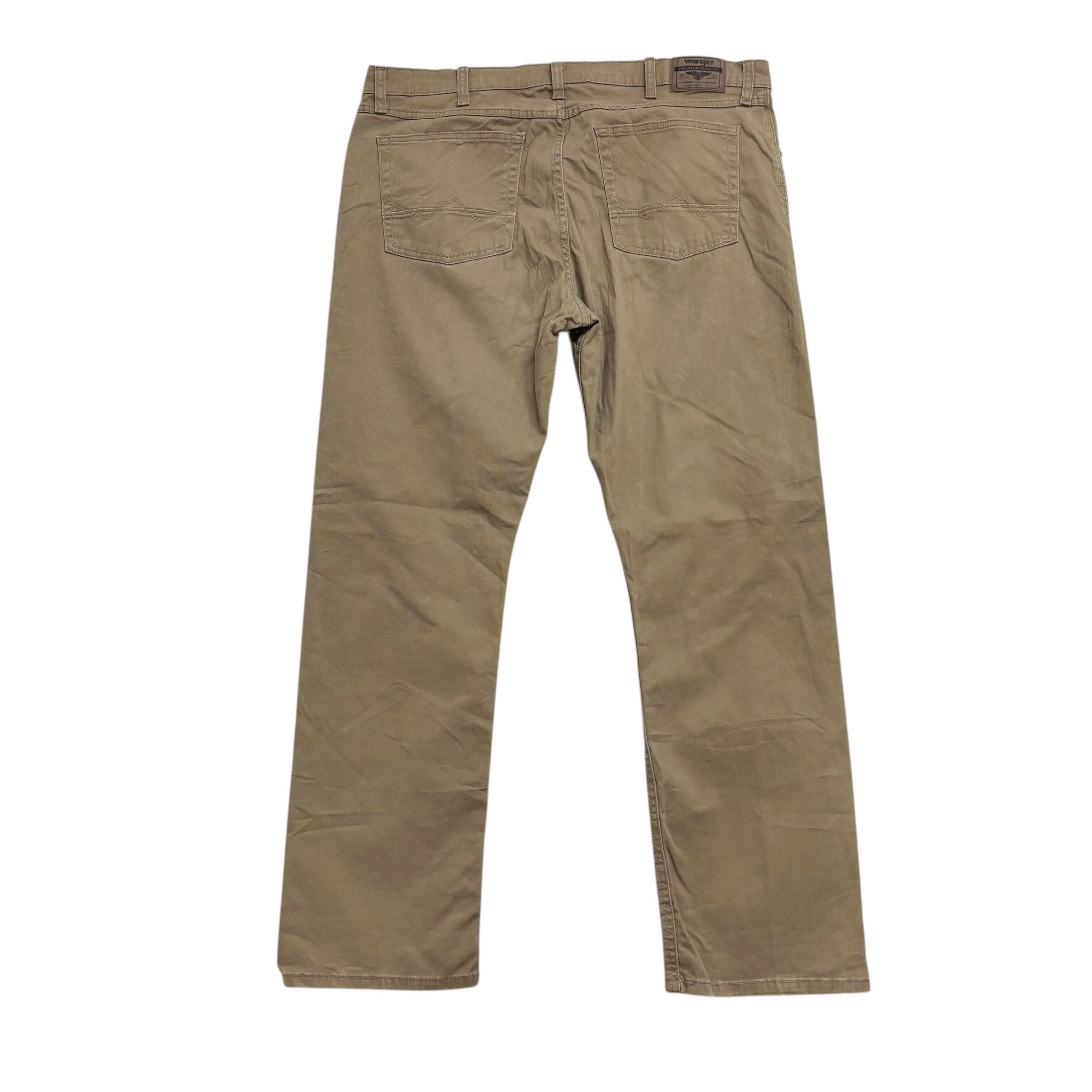 Wrangler Trousers W38 L30 Mens Tan Brown Regular Straight Fit Stretch Pants (E)