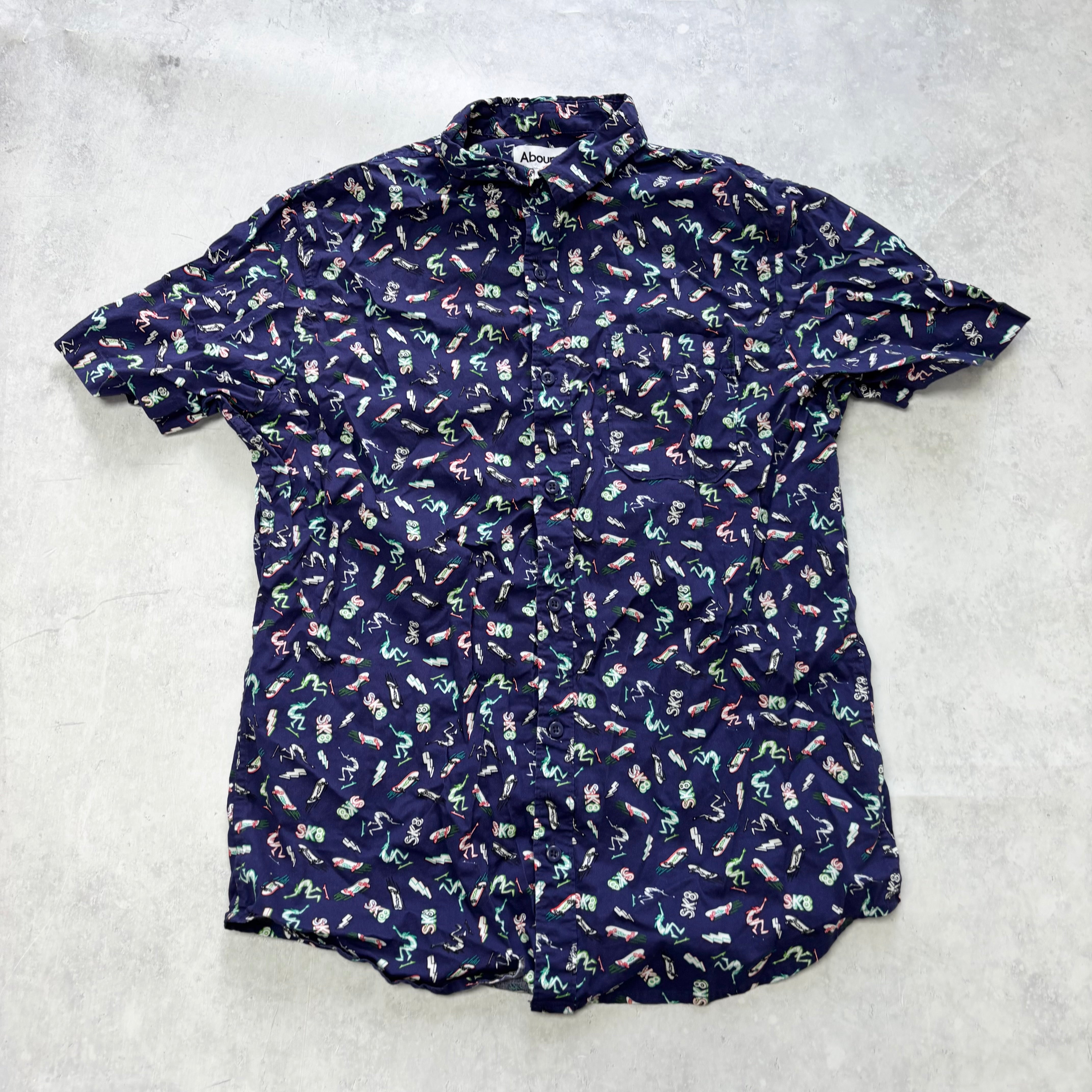 Hawaiian Shirt Mens Small Navy Blue Floral Aloha Short Sleeve Rayon (E)
