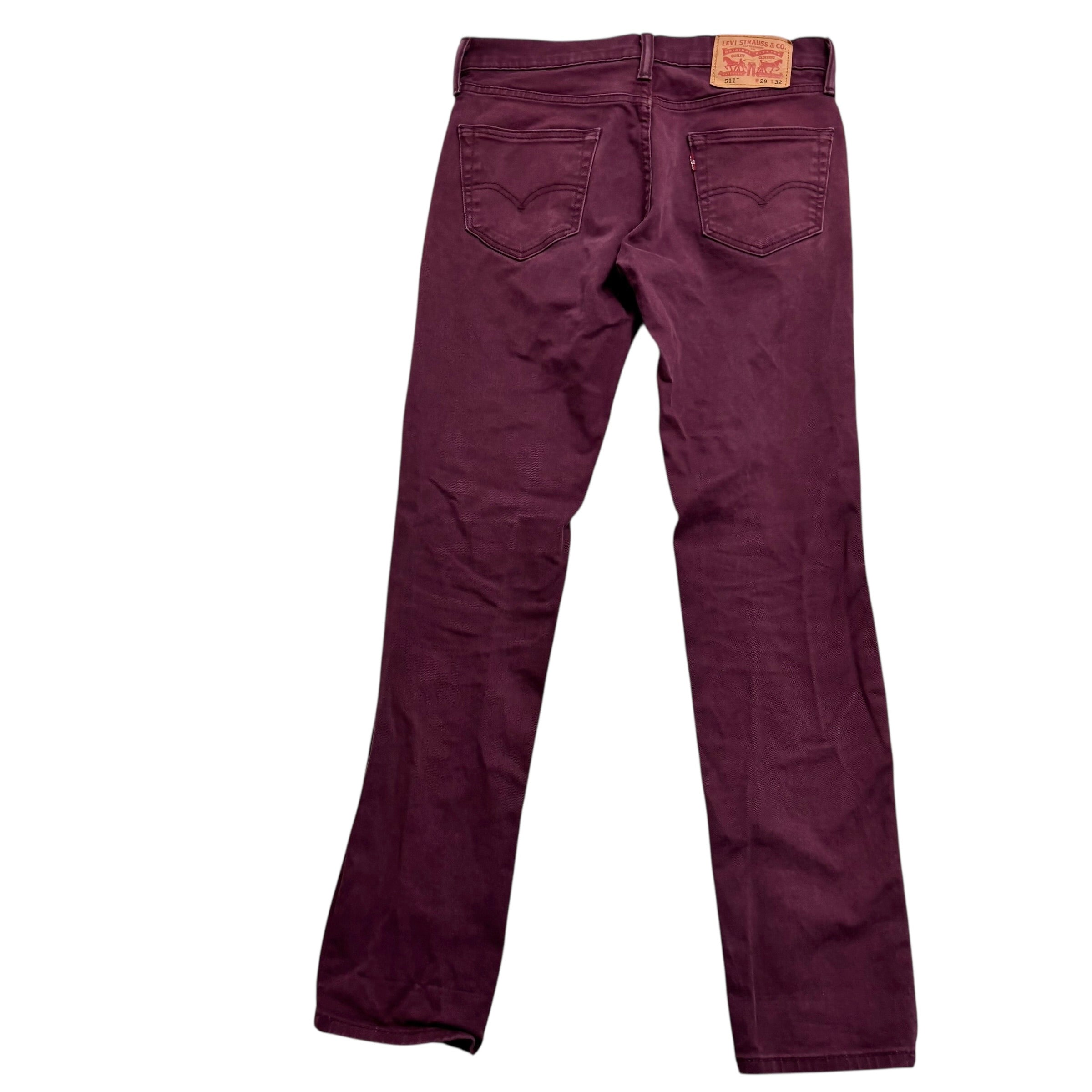 Levis 511 Jeans W29 L31 Mens Burgundy Red Slim Fit Stretch Denim (E)