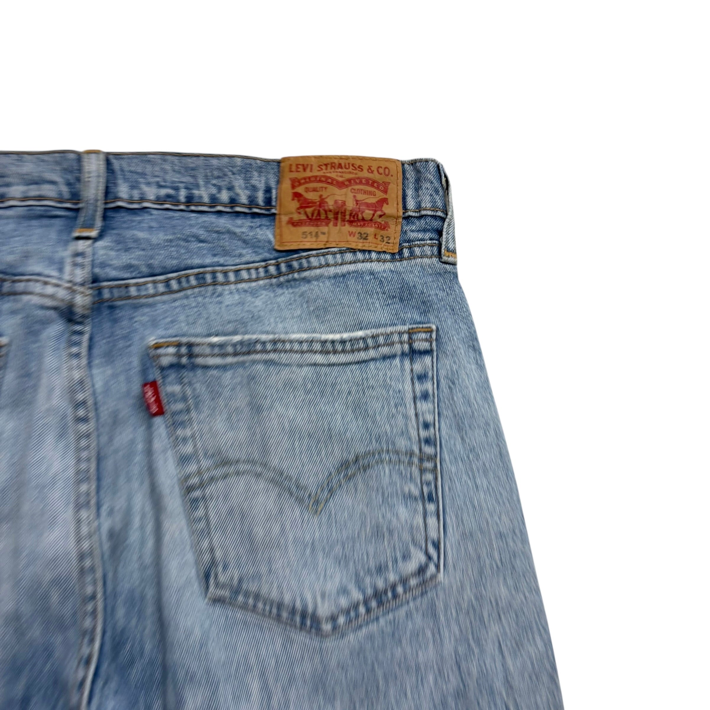 Levis 514 Jeans W32 L32 Mens Light Blue Regular Straight Fit Stretch Distressed