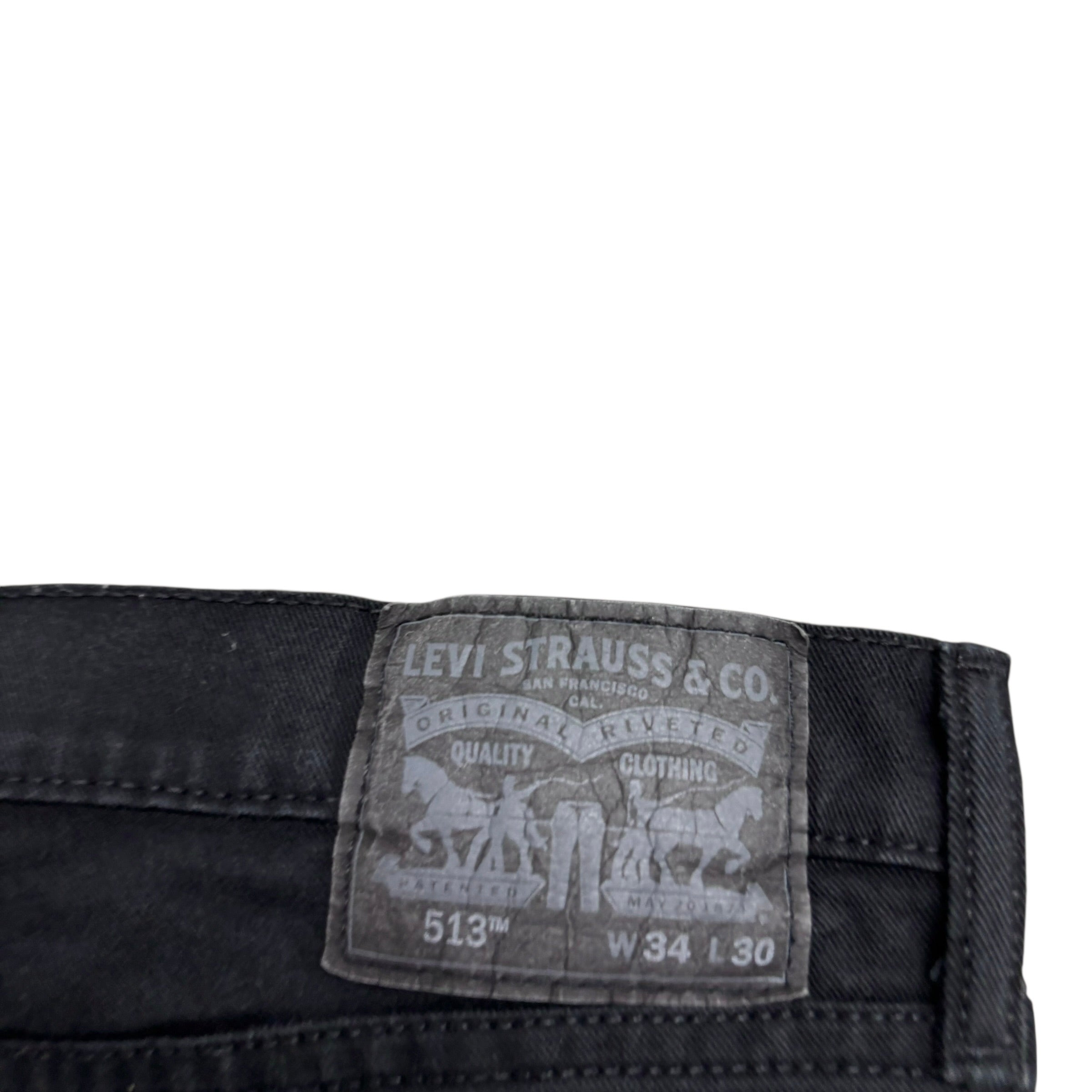 Levis 513 Jeans W34 L30 Mens Black Slim Straight Fit Stretch Denim (E)