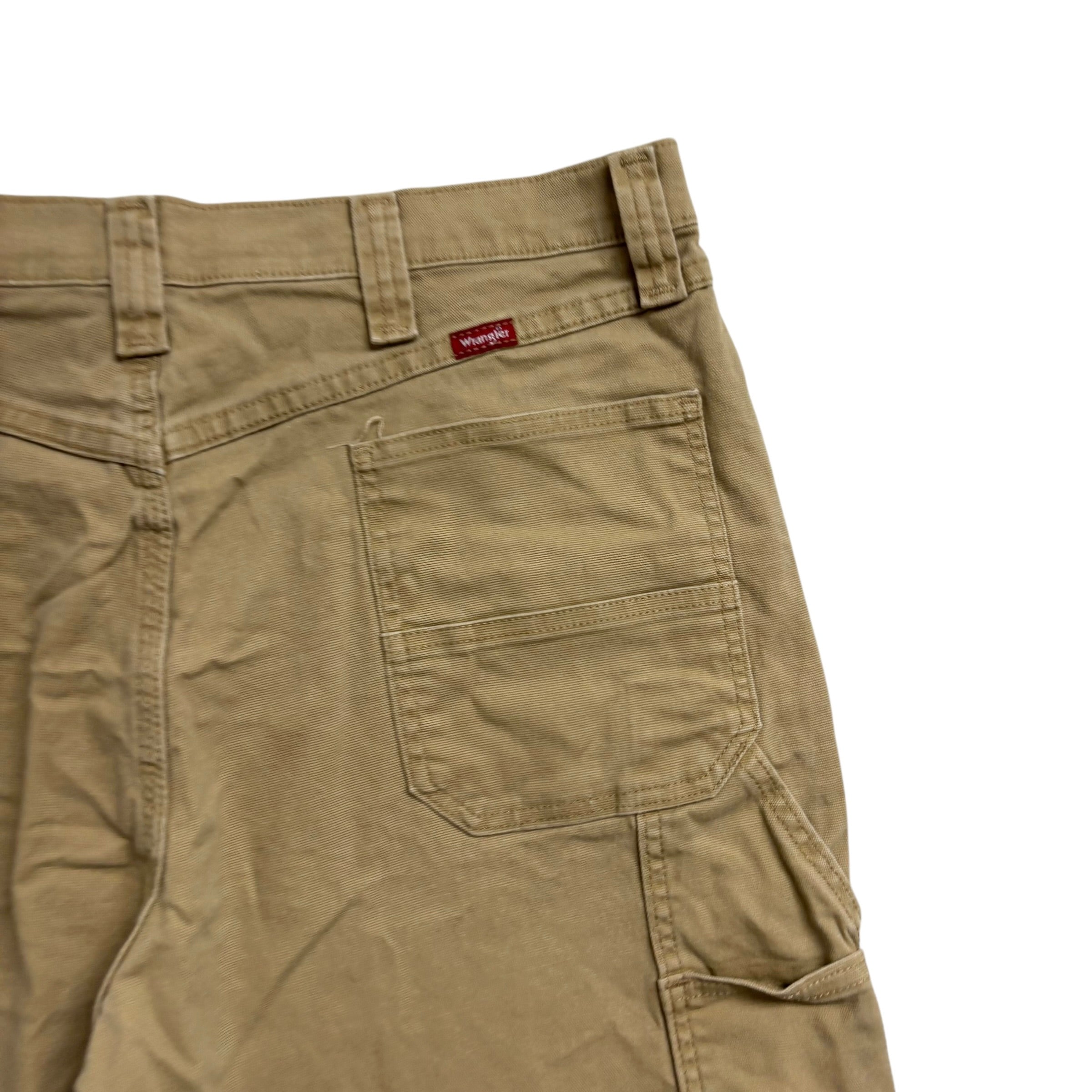 Wrangler Baggy Jorts W36 Mens Tan Canvas Shorts Relaxed Carpenter Stretch (E)