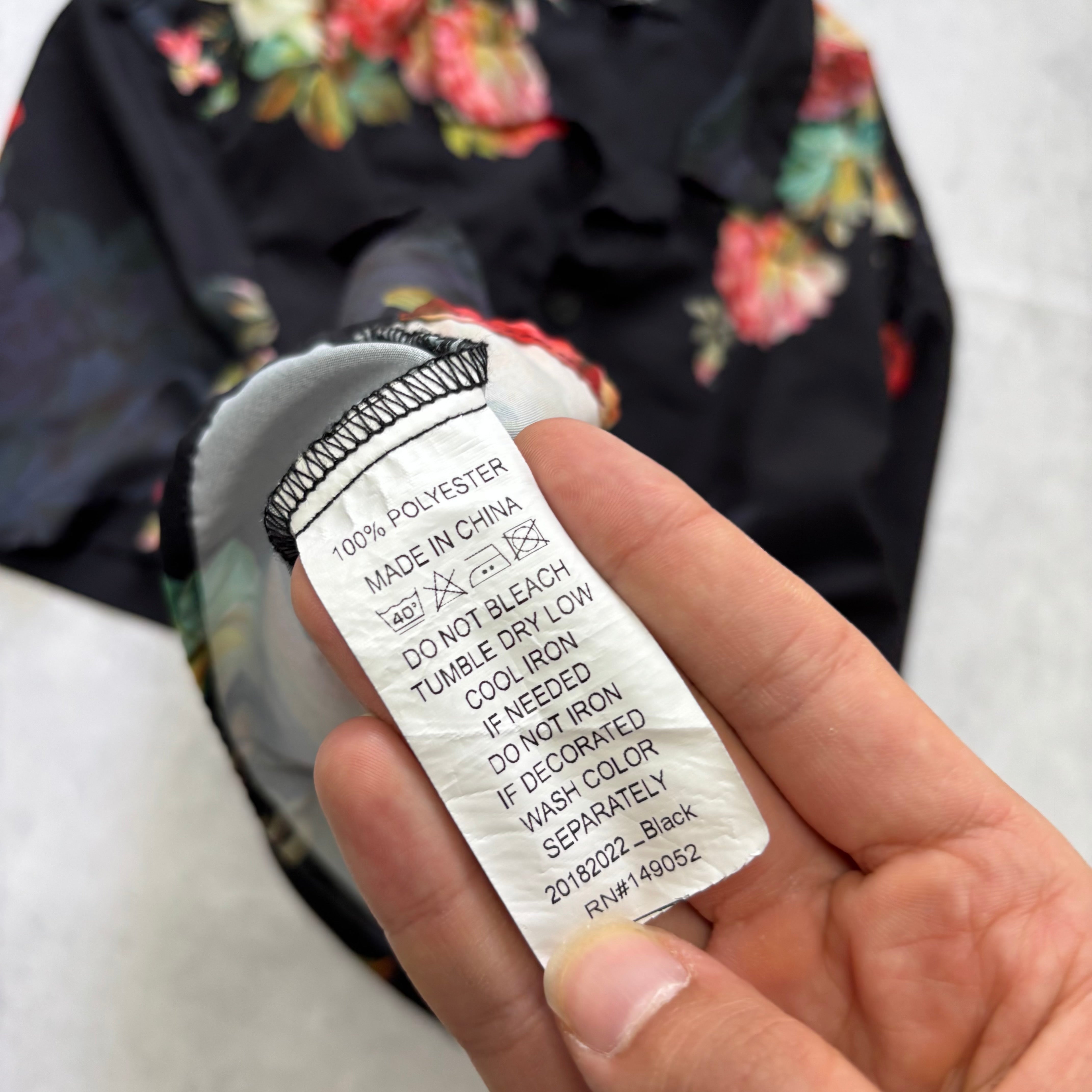 Hawaiian Shirt Mens Large Black Floral Aloha Short Sleeve Lightweight Polyester (E)