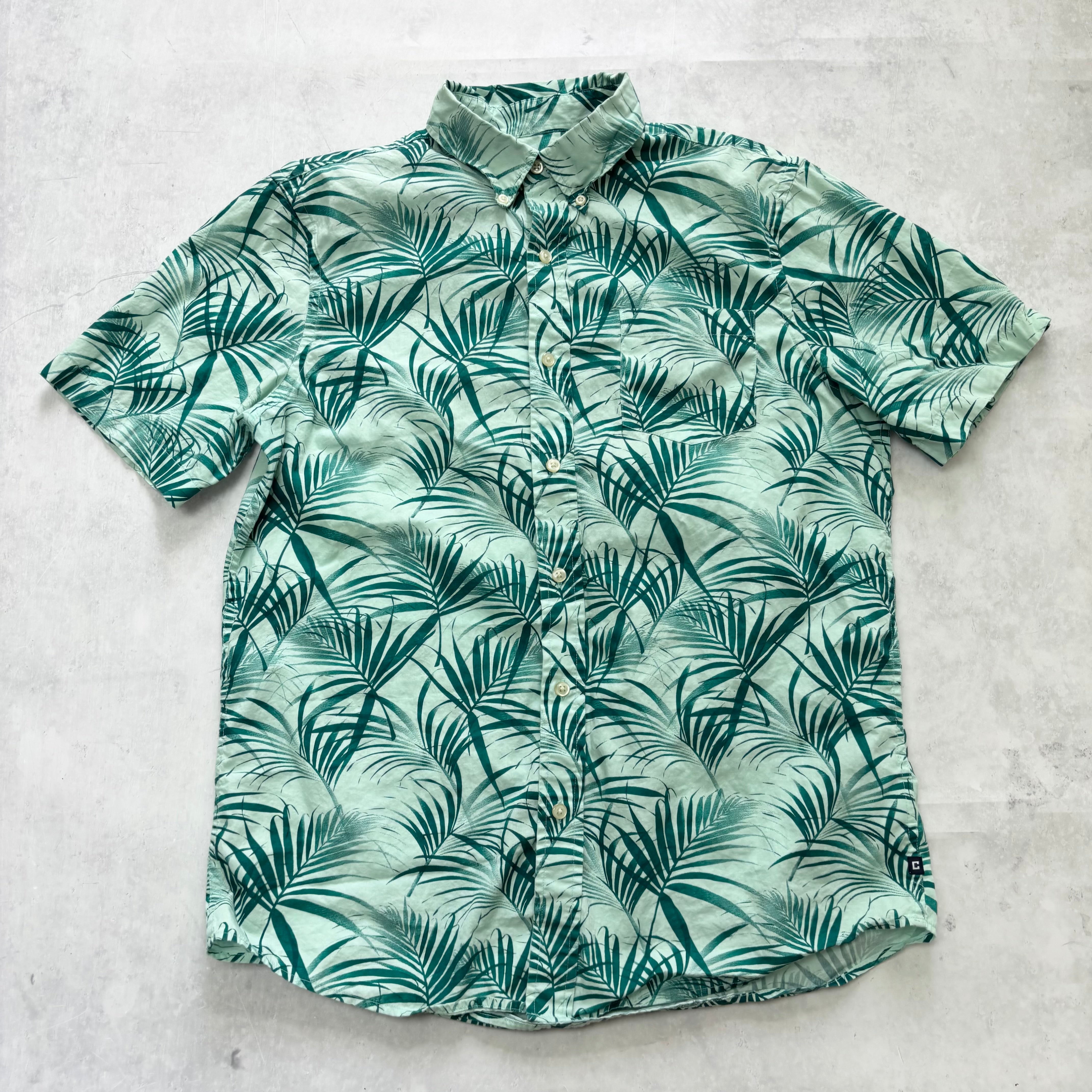 Vintage Chaps Hawaiian Shirt Mens Medium Green Floral Short Sleeve Cotton (E)