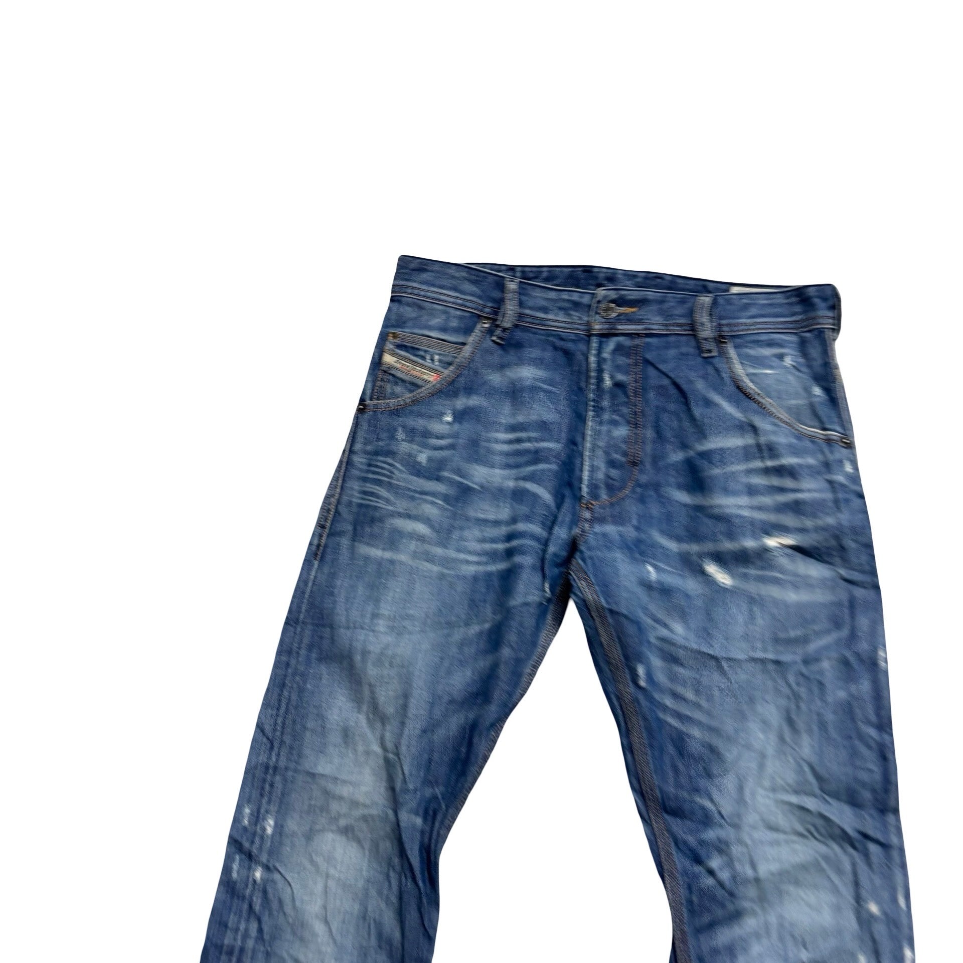 Diesel Krooley Jeans W30 L33 Mens Mid Blue Slim Carrot Fit Distressed (E)