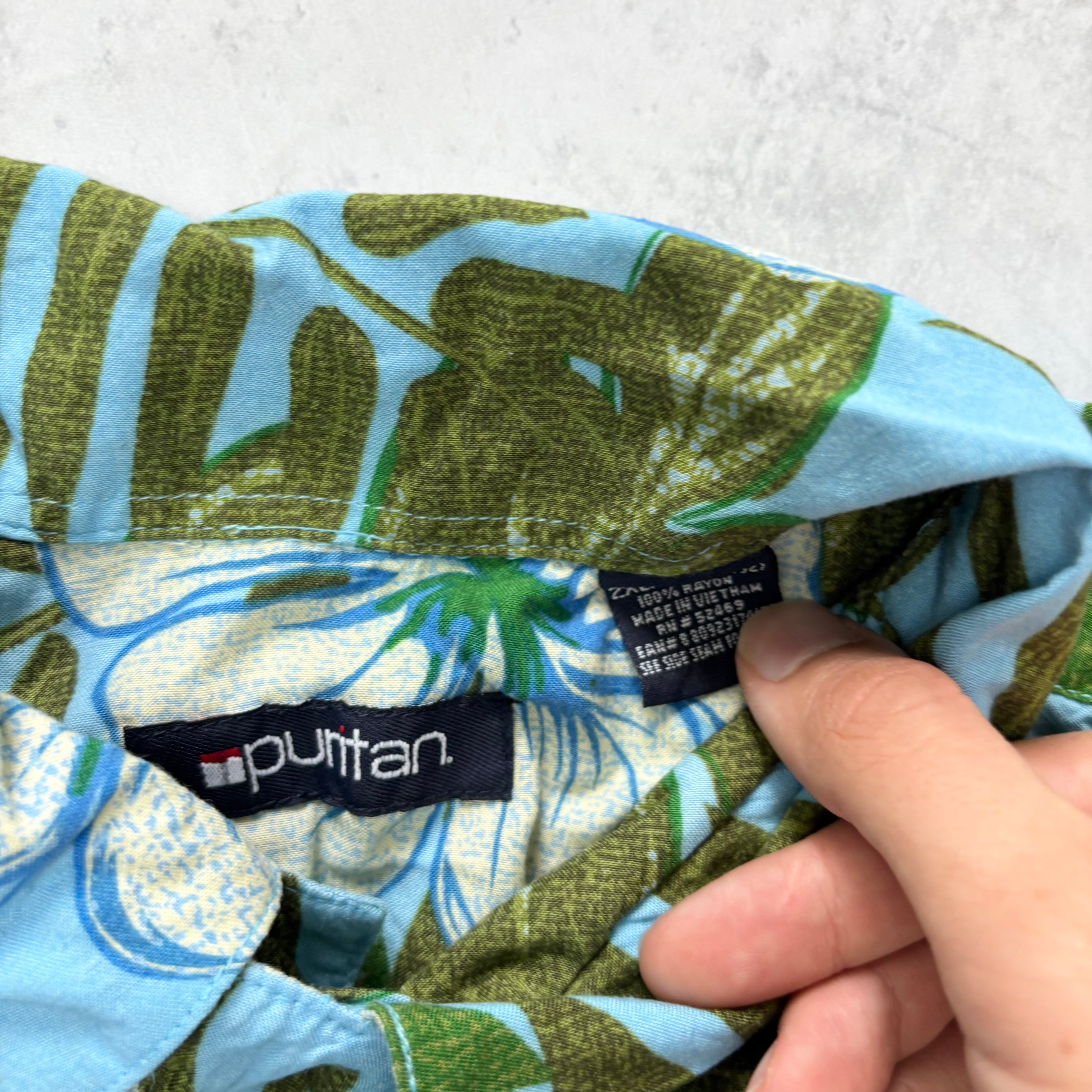Vintage Hawaiian Shirt Mens 3XL Blue Floral Aloha Short Sleeve Rayon (E)