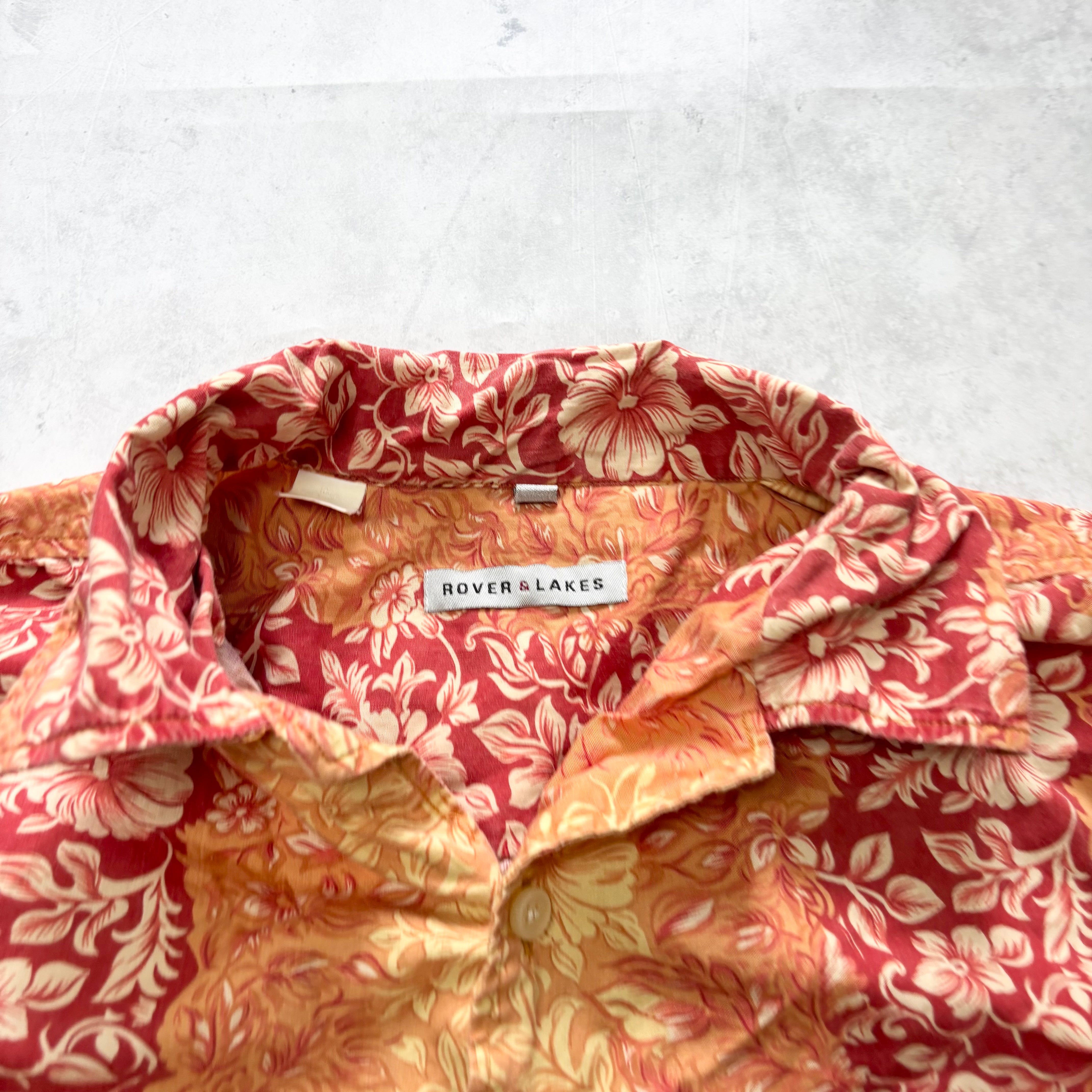 Hawaiian Shirt Mens XL Red Orange Floral Aloha Short Sleeve Funky (E)