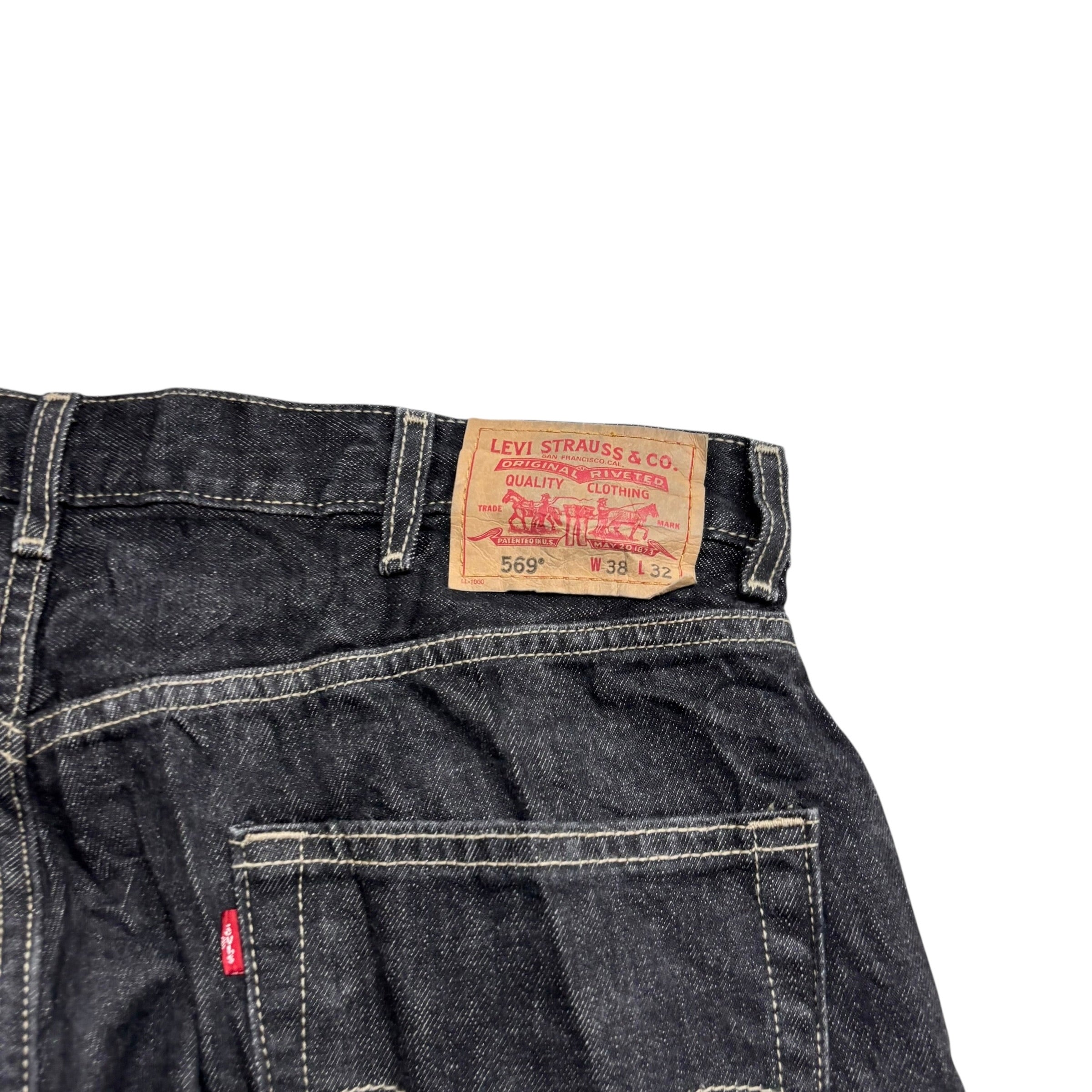 Levis 569 Jeans W38 L32 Mens Black Baggy Relaxed Straight Fit Vintage (E)