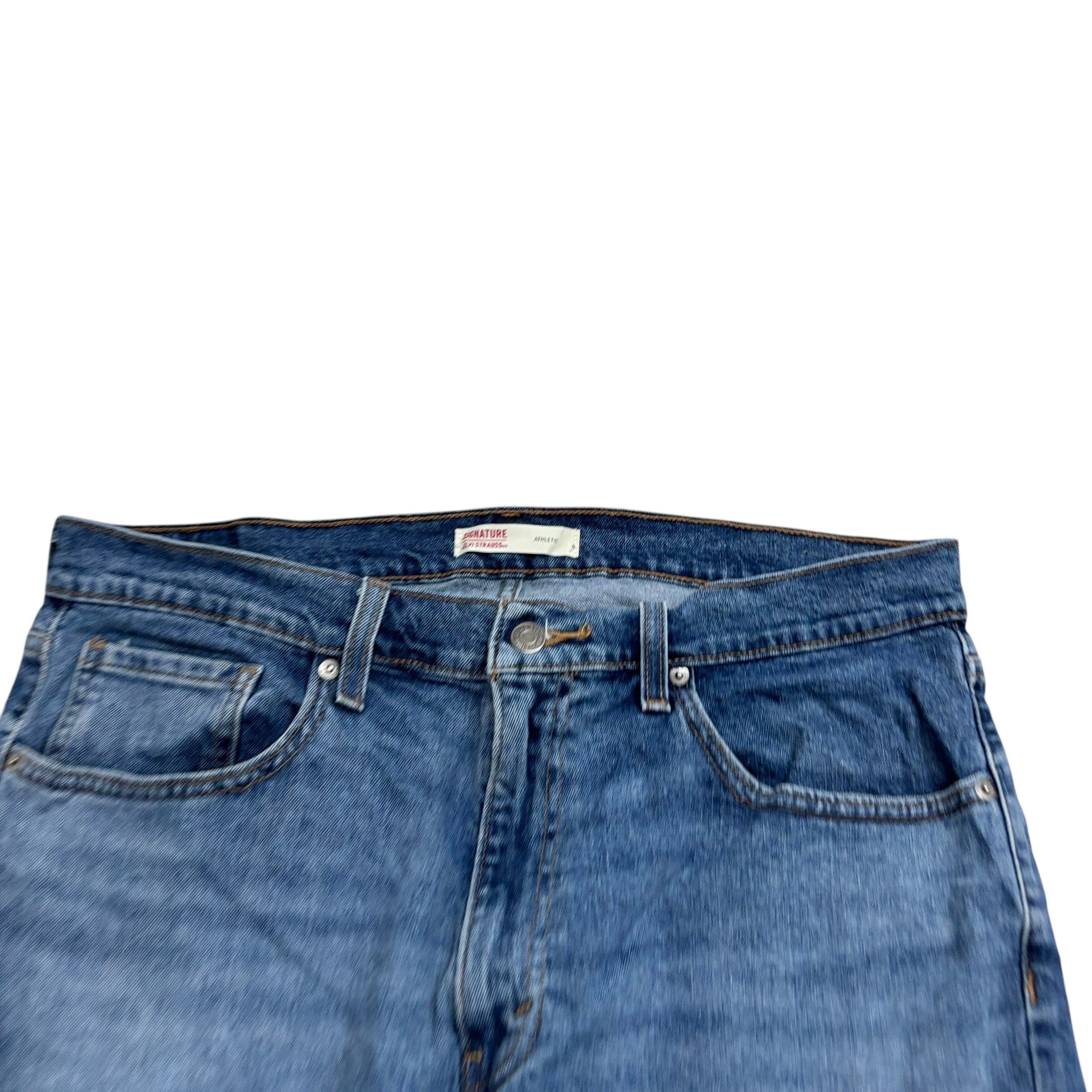 Levis Signature Jeans W36 L31 Mens Mid Blue Athletic Tapered Fit Stretch (E)