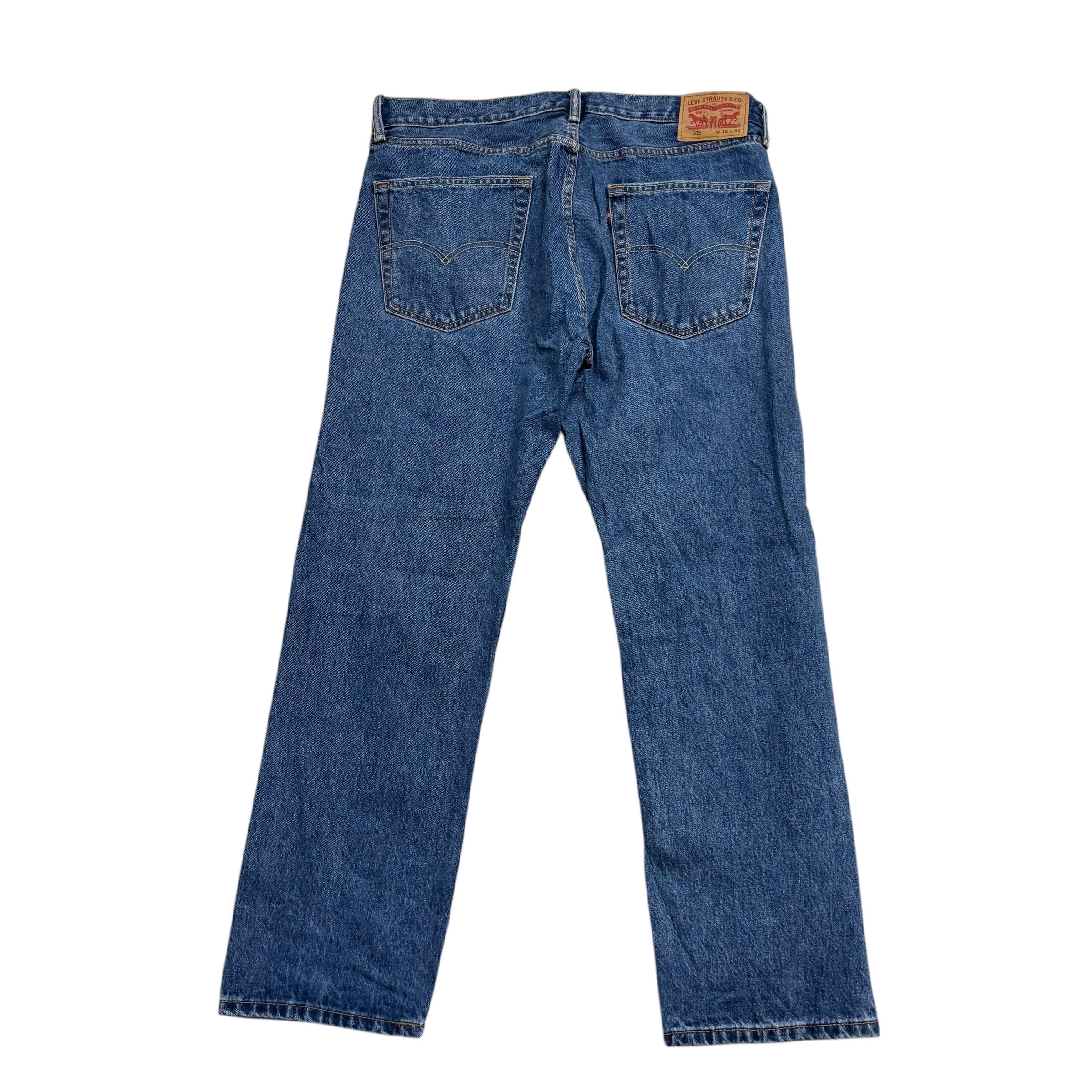 Levis 505 Jeans W36 L30 Mens Mid Blue Regular Straight Fit Denim (E)