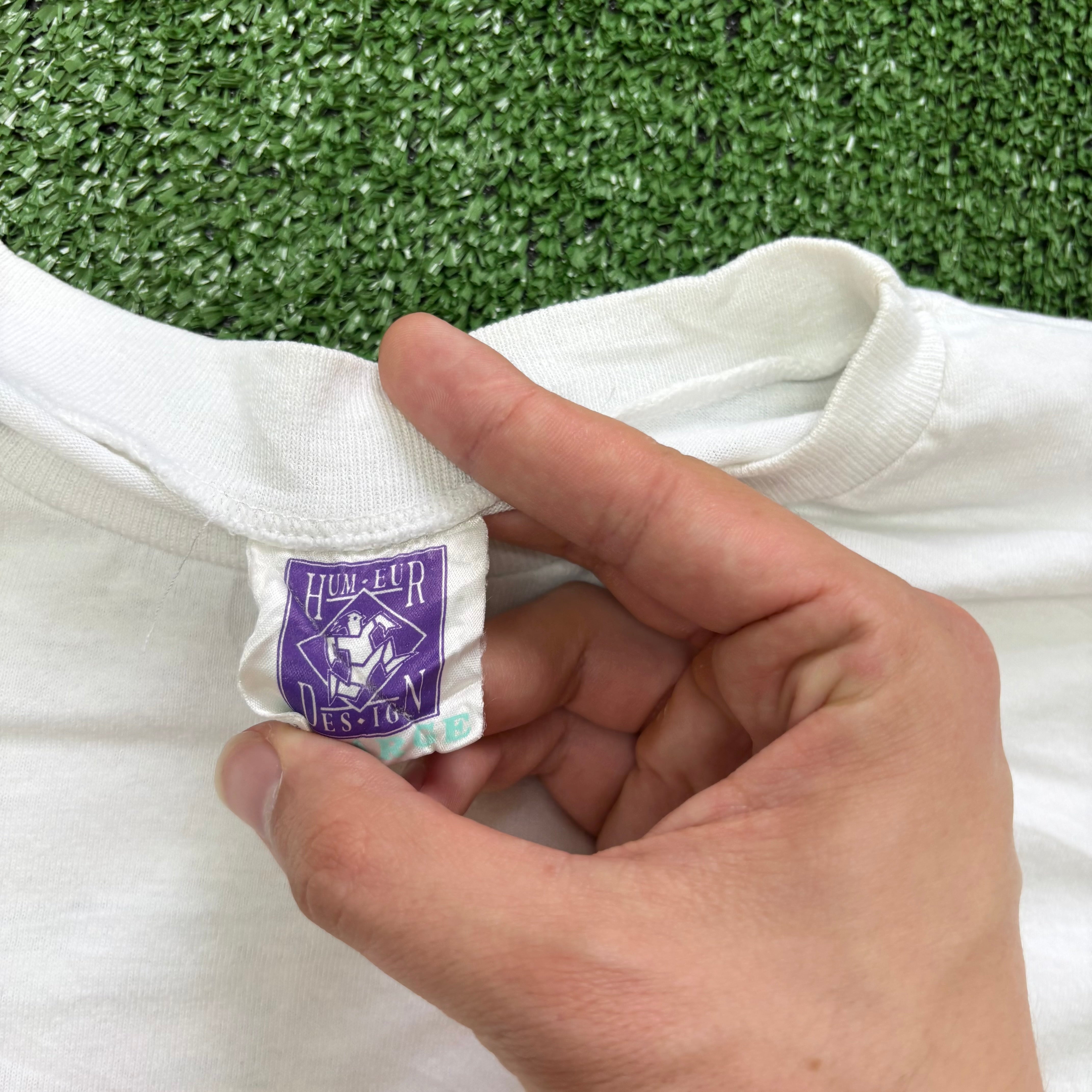 Vintage T Shirt Mens Medium White Single Stitch Graphic Print 90s (F)