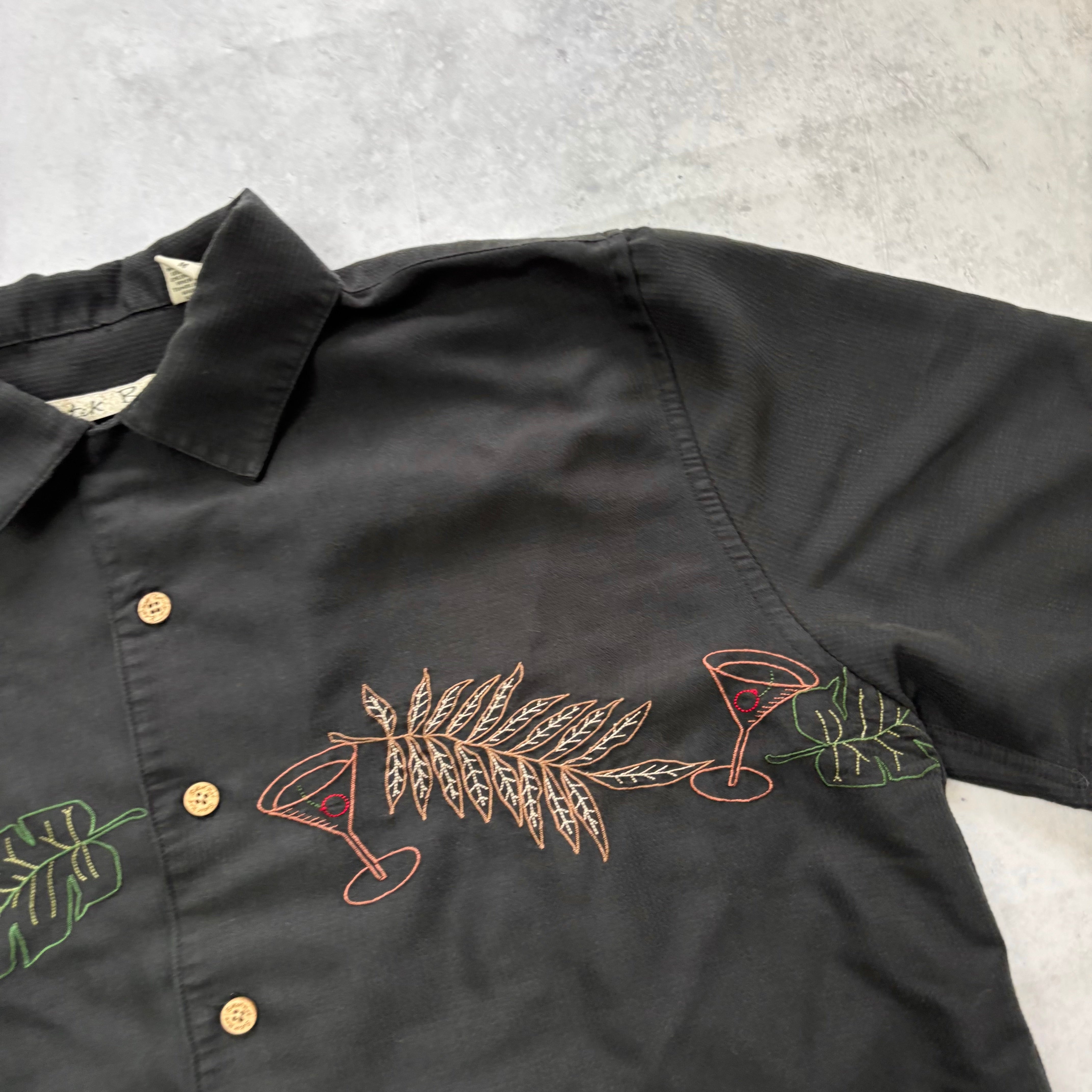 Vintage Hawaiian Shirt Mens Medium Black Floral Aloha Short Sleeve Rayon (E)