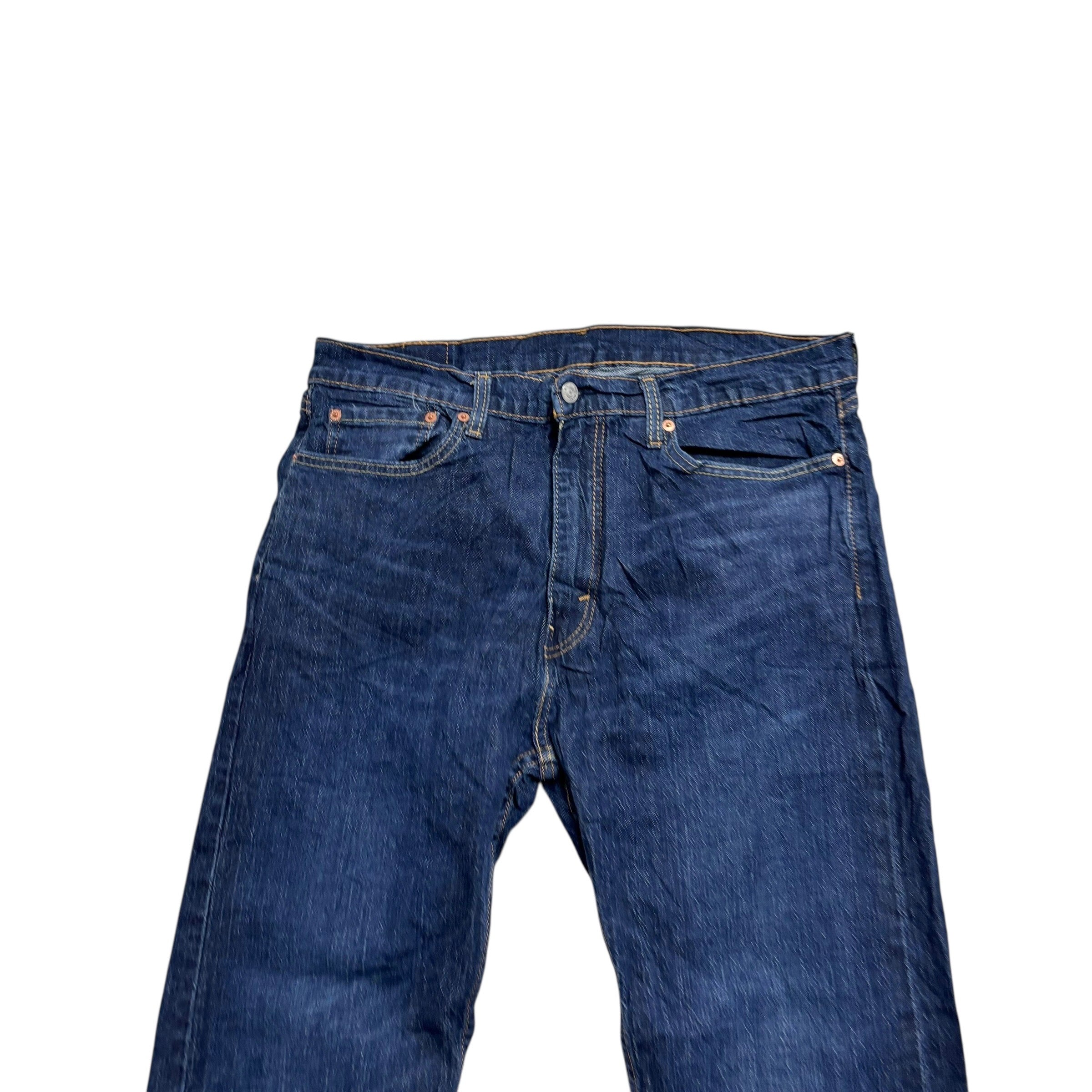 Levis 505 Jeans W36 L30 Mens Dark Blue Regular Straight Fit Stretch Denim (E)