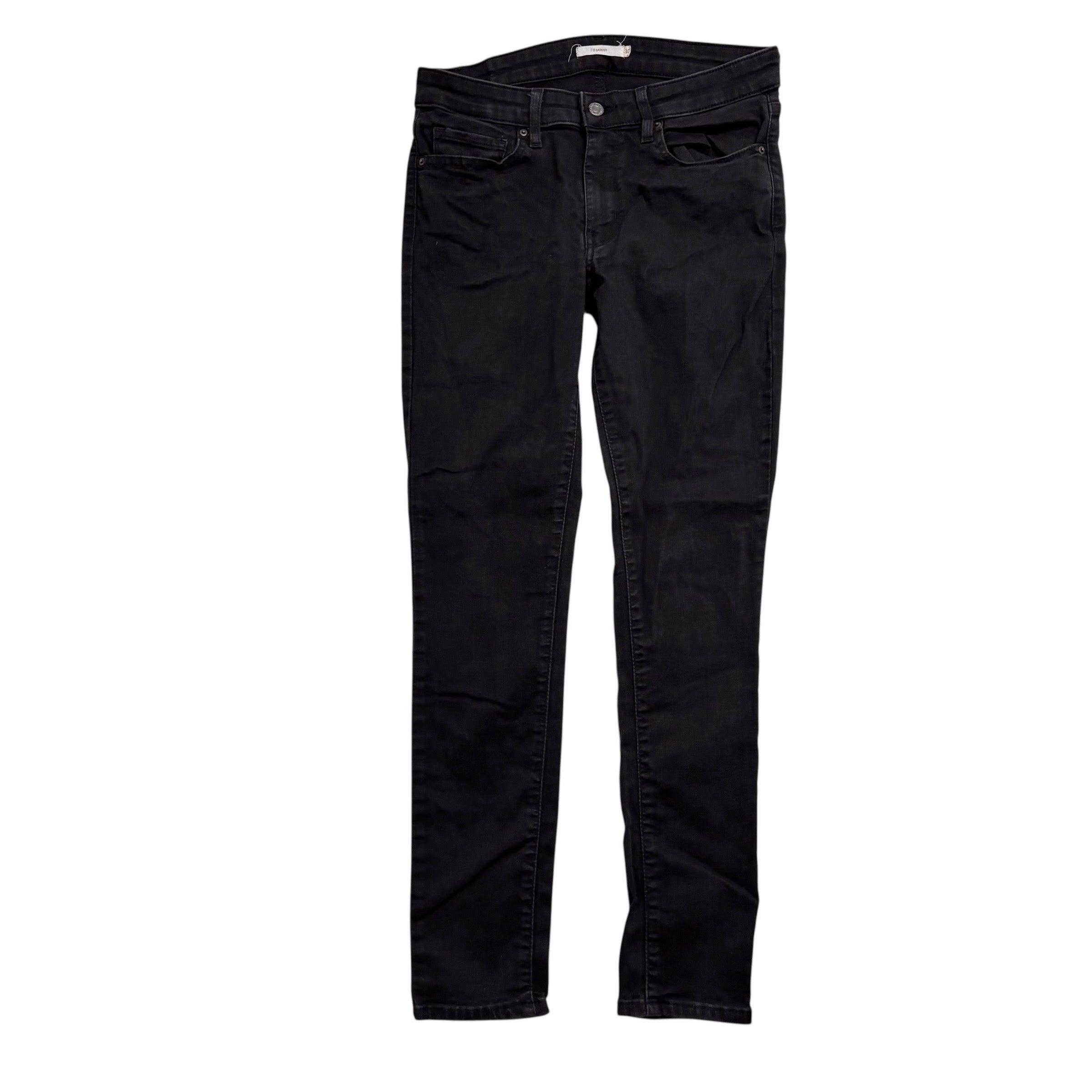 Levis 711 Jeans W30 L28 Womens Skinny Black Stretch Denim (E)