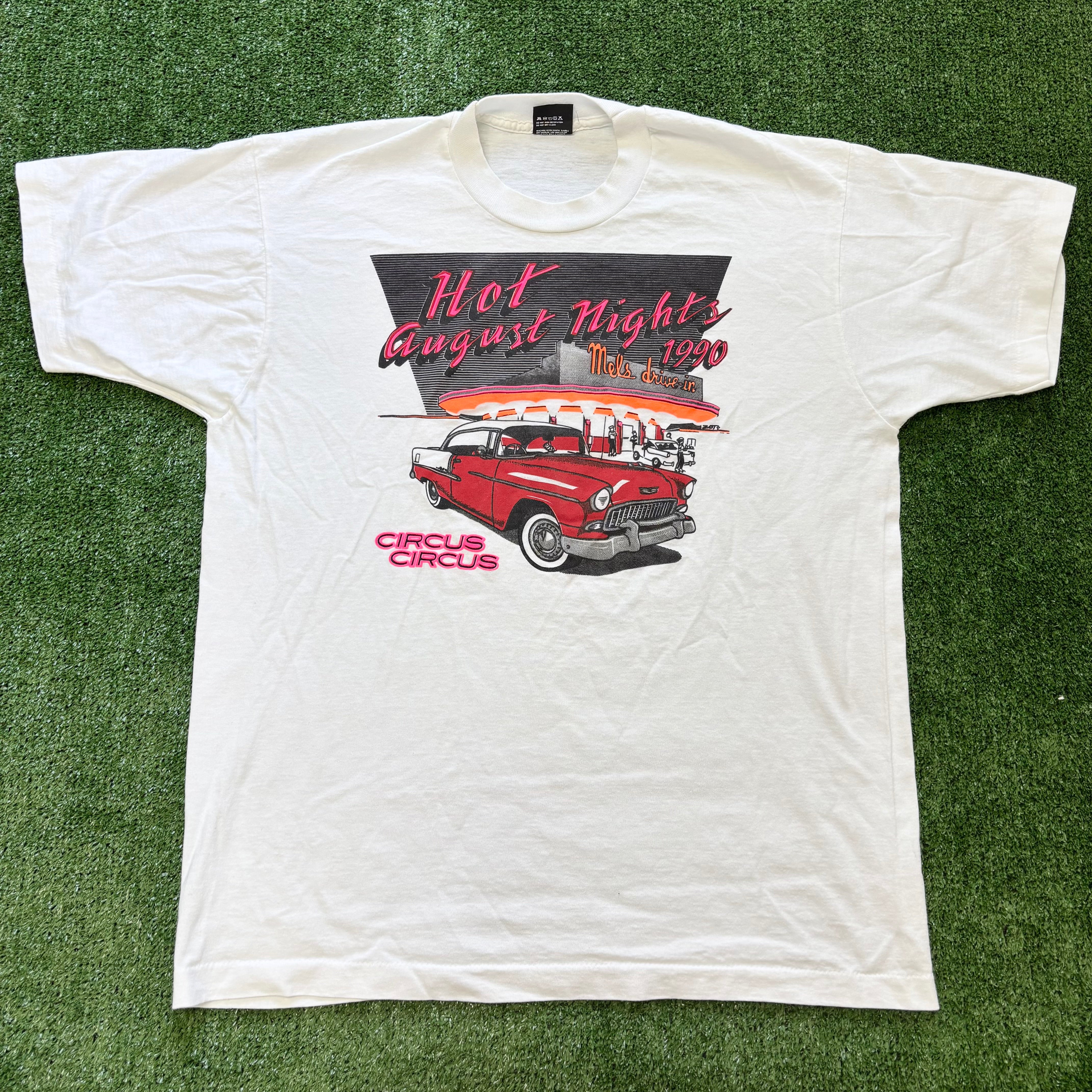 Vintage T Shirt Mens Large White Single Stitch Graphic Print 90s Cars (E)
