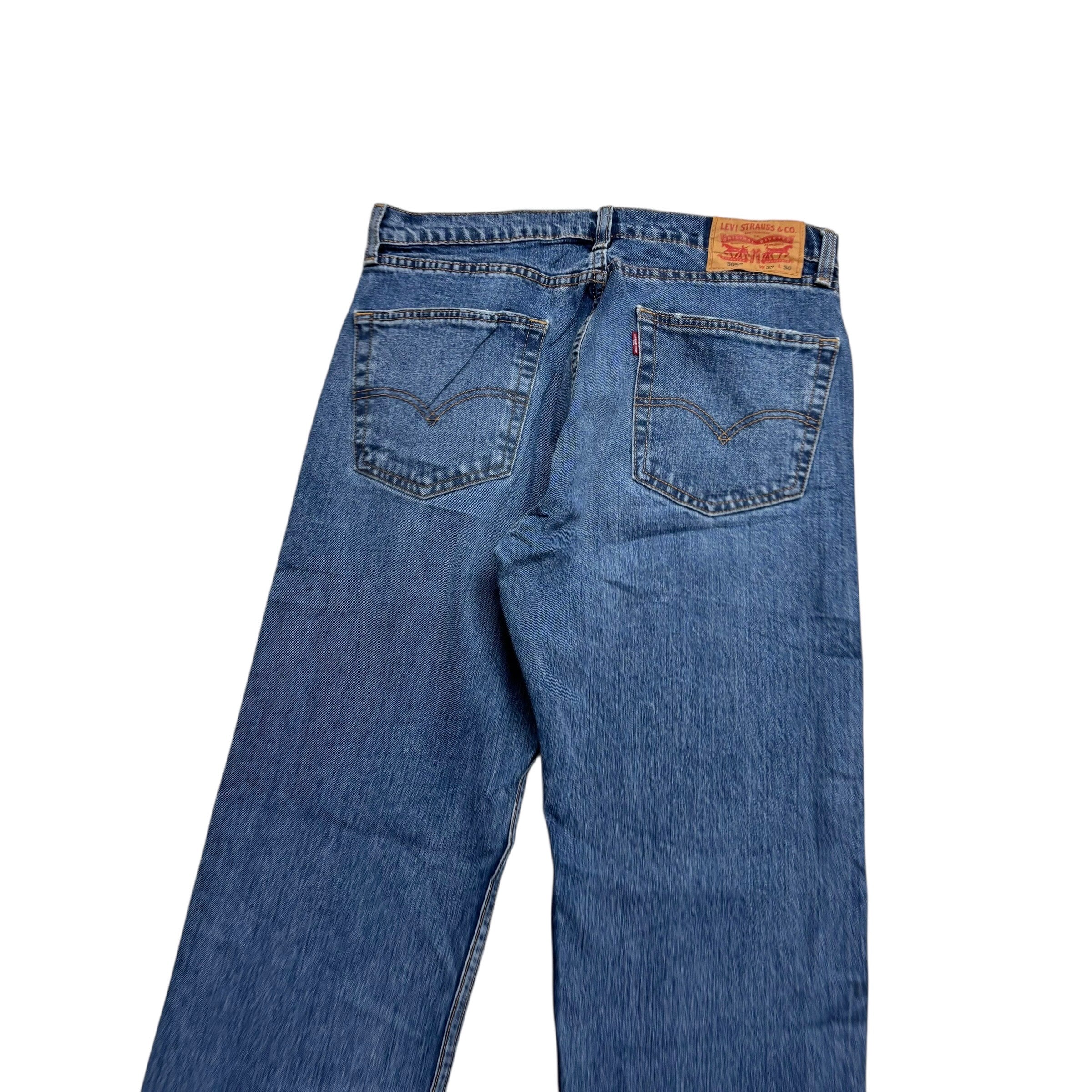 Levis 505 Jeans W32 L30 Mens Mid Blue Regular Straight Fit Stretch Denim (E)