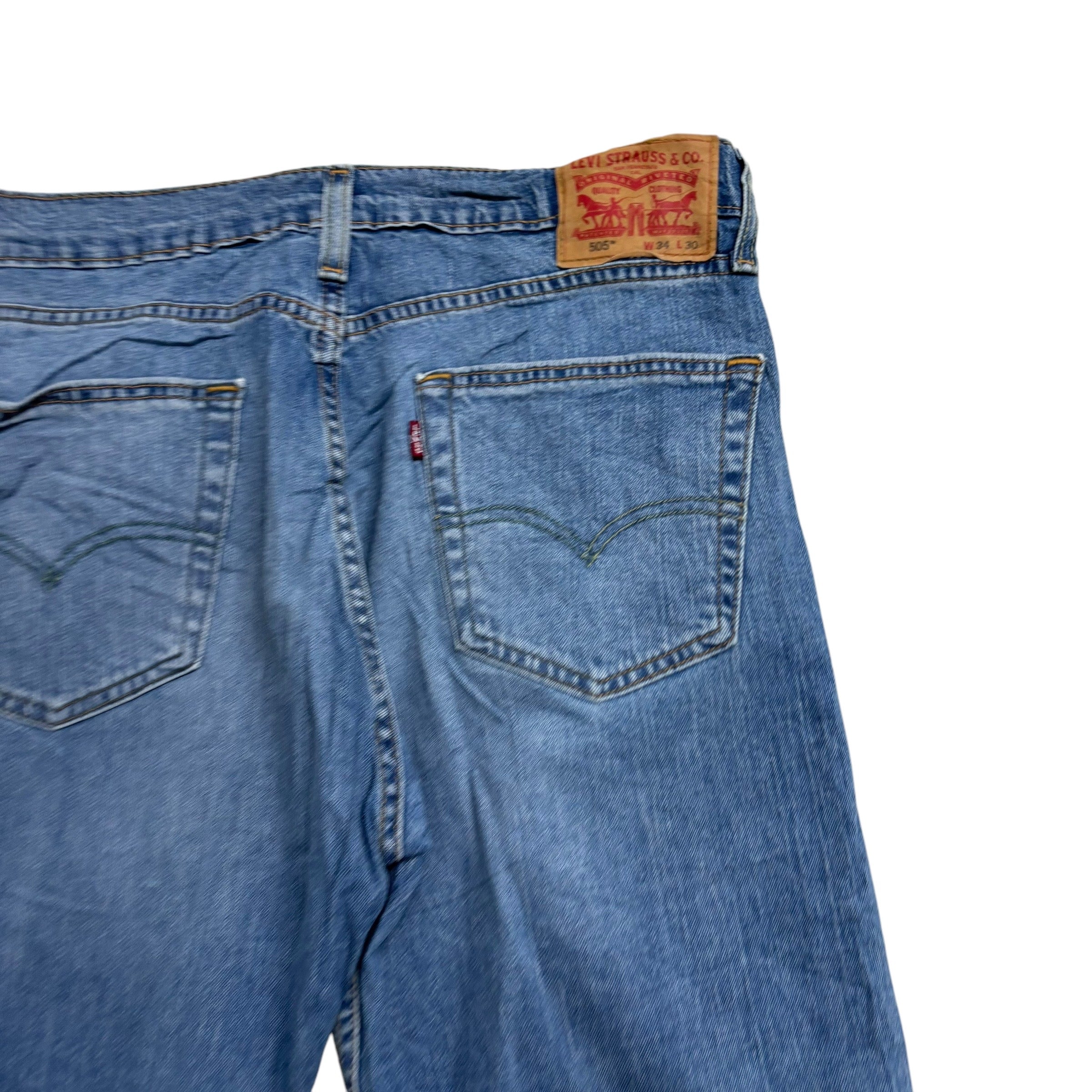 Levis 505 Jeans W34 L30 Mens Light Blue Regular Straight Fit Stretch Denim